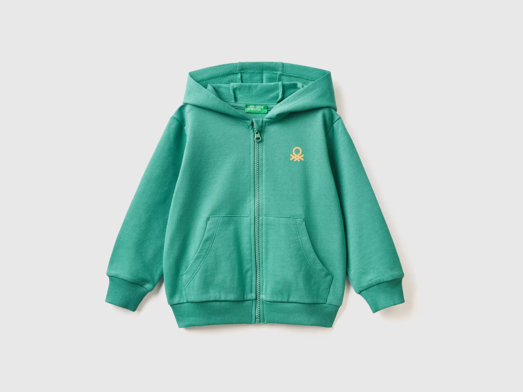 Benetton Felpa Con Logo E Cappuccio Verde Scuro New