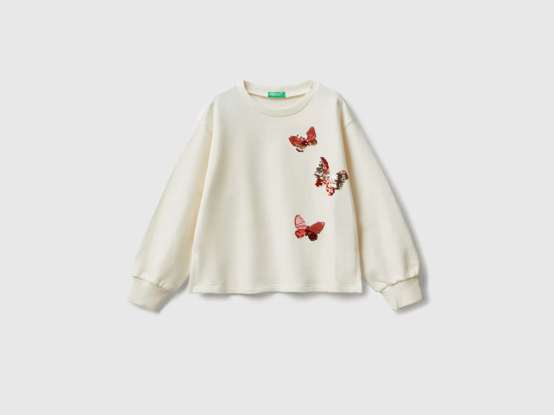 Benetton Felpa Con Paillettes Reversibili Bianco Panna Flash Sale