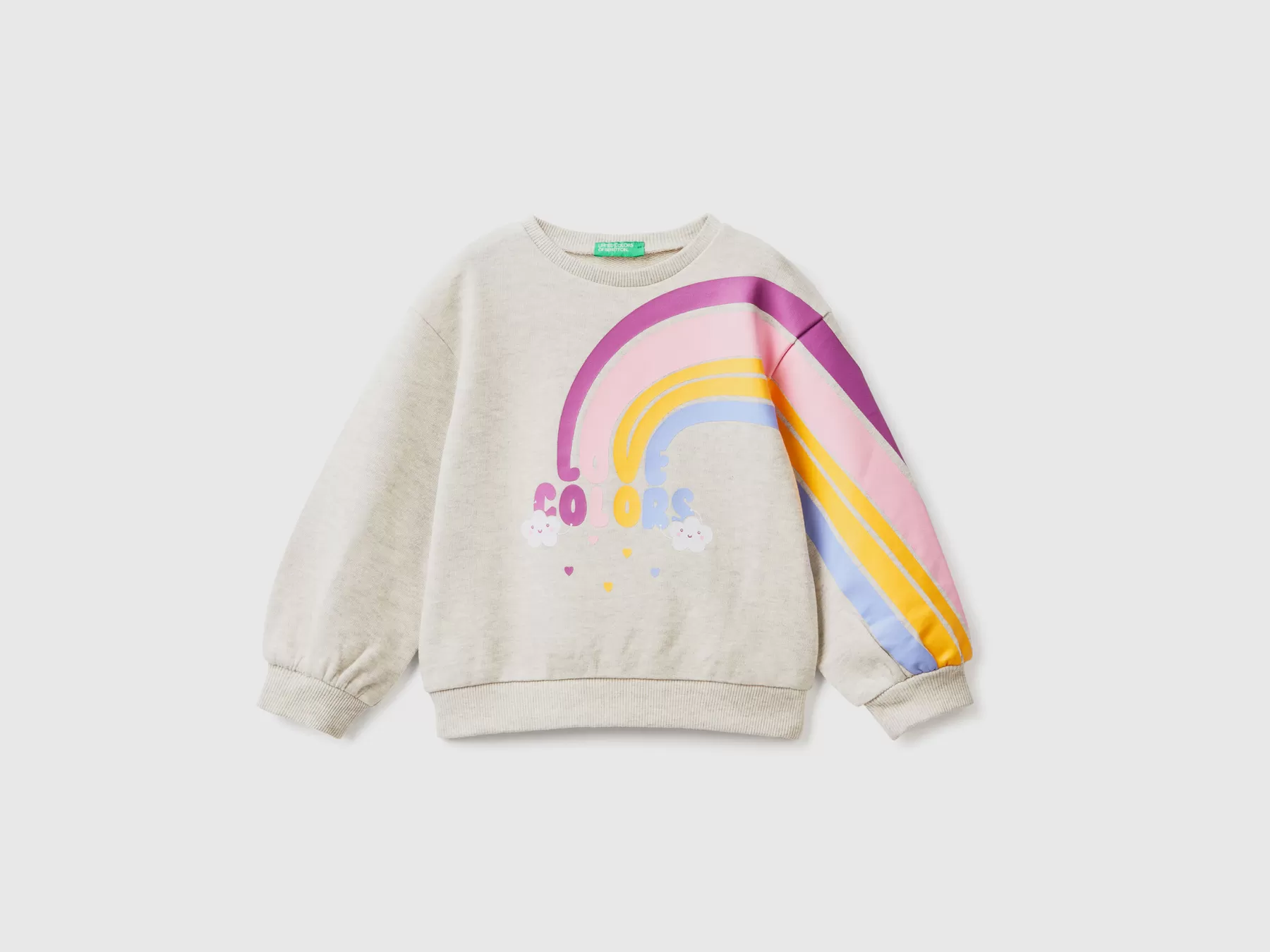 Benetton Felpa Con Stampa Arcobaleno Grigio Chiaro Discount