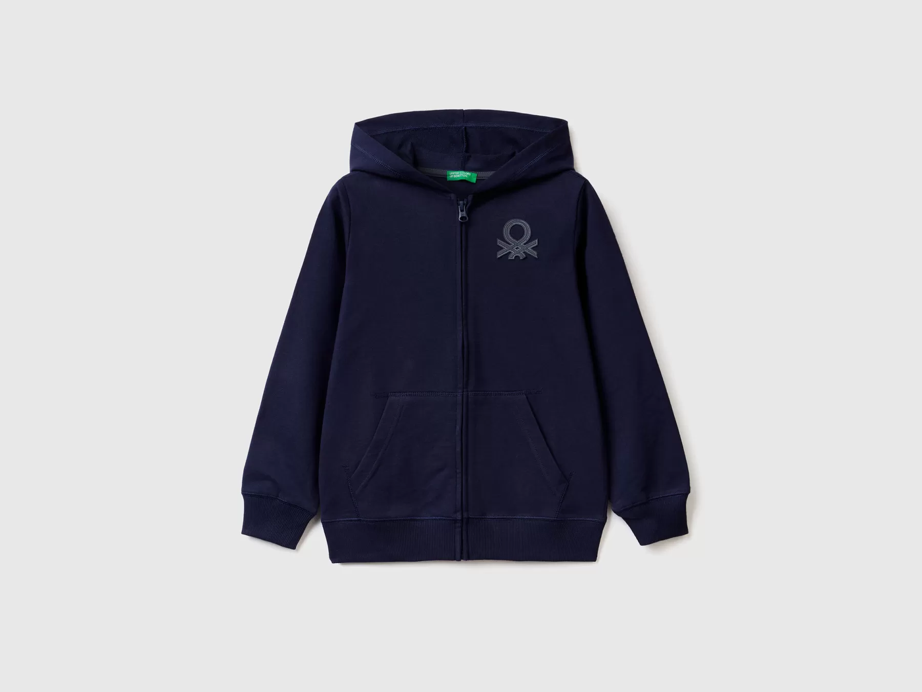 Benetton Felpa Con Zip E Cappuccio Blu Scuro Hot