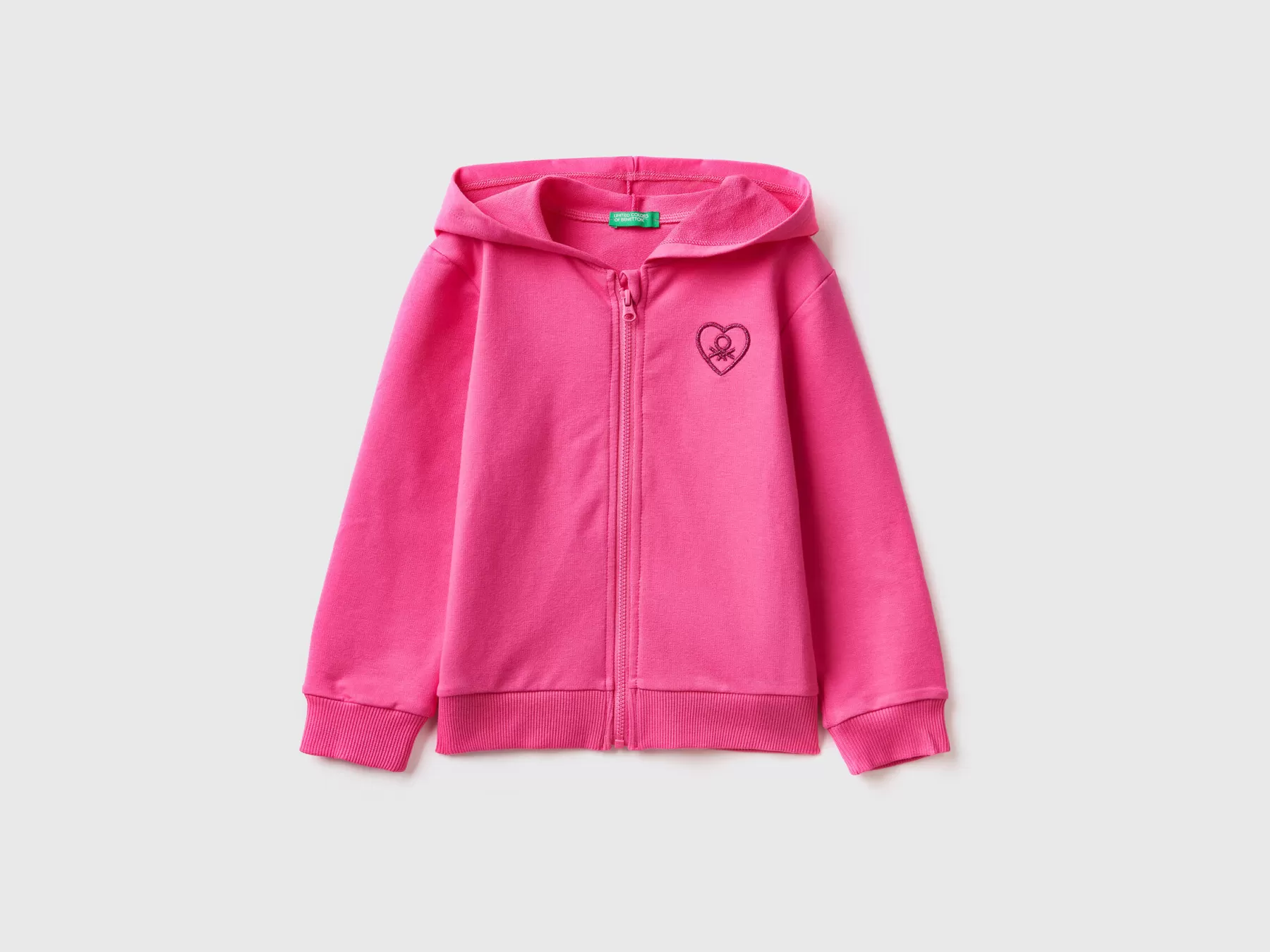 Benetton Felpa Con Zip E Cappuccio Fucsia Best