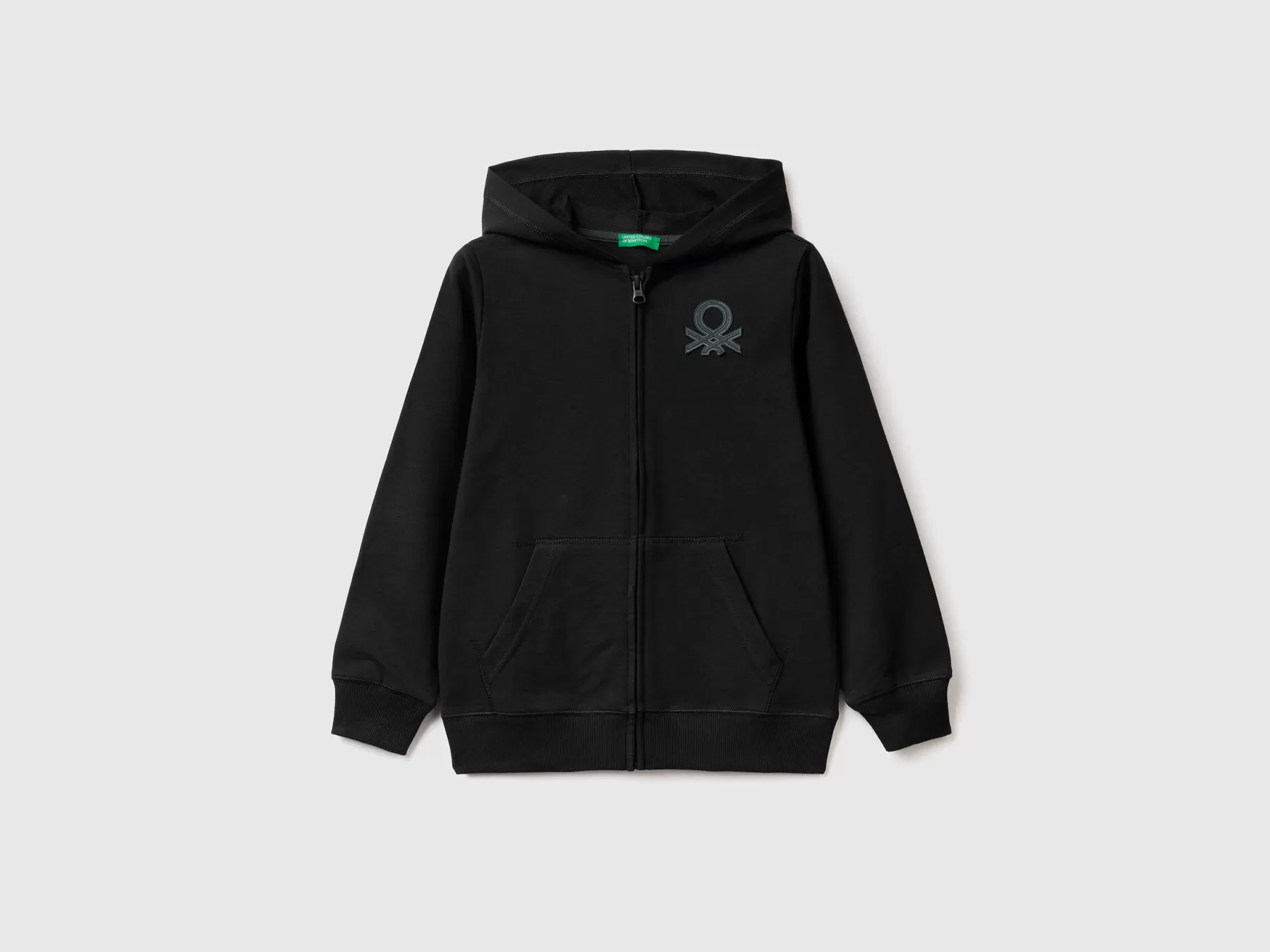 Benetton Felpa Con Zip E Cappuccio Nero Hot