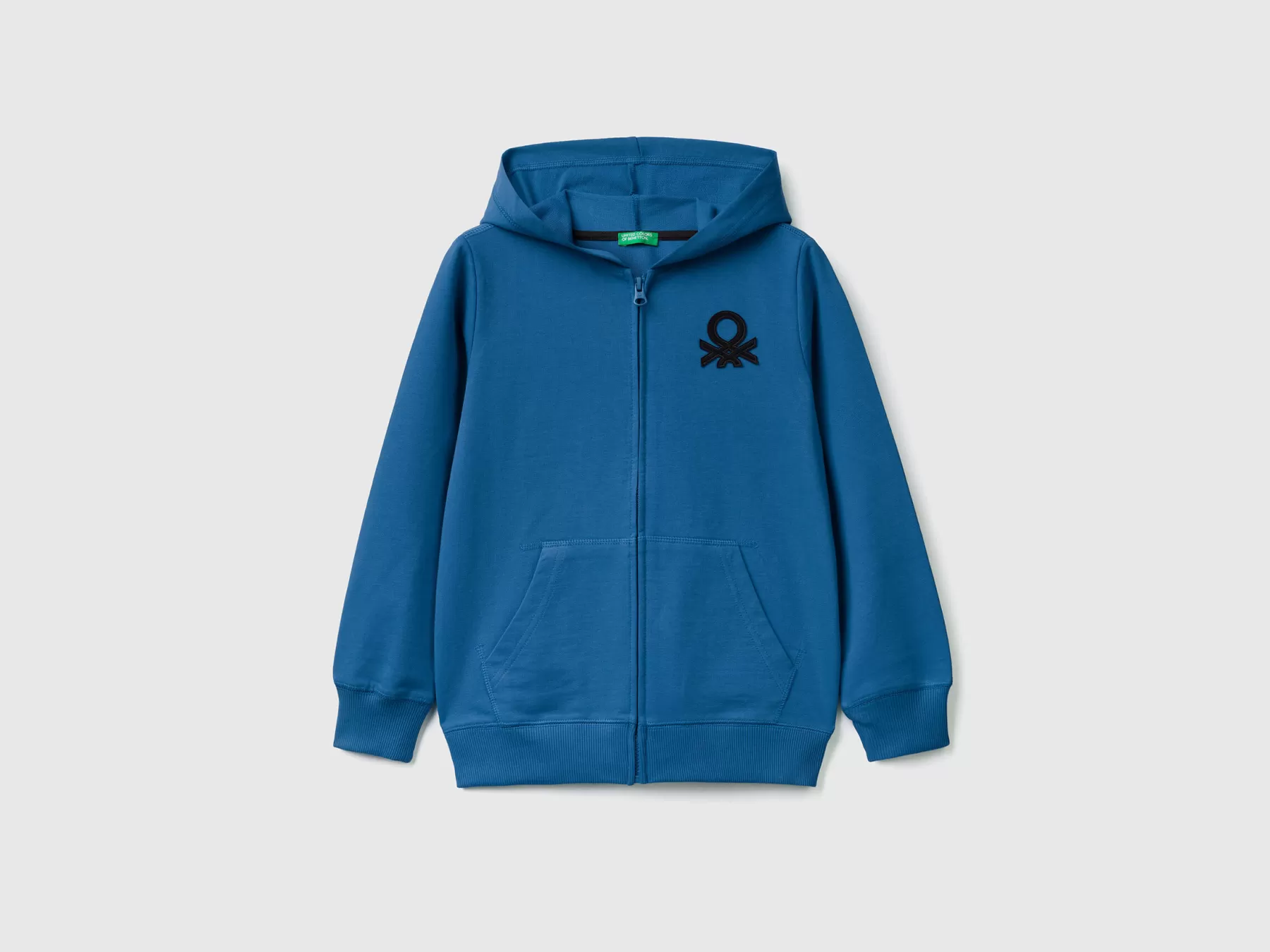 Benetton Felpa Con Zip E Cappuccio Bluette Hot