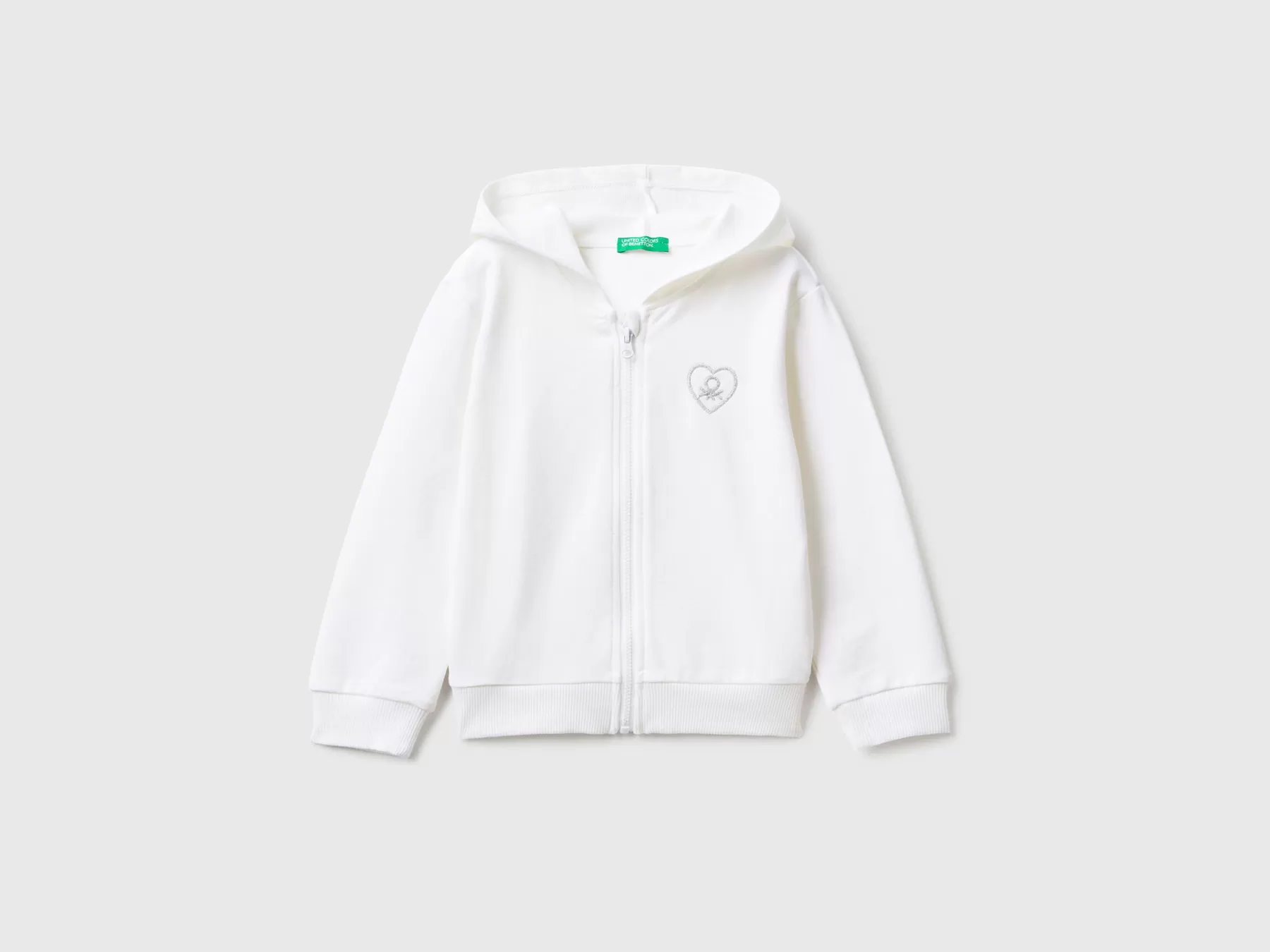 Benetton Felpa Con Zip E Cappuccio Bianco Sale