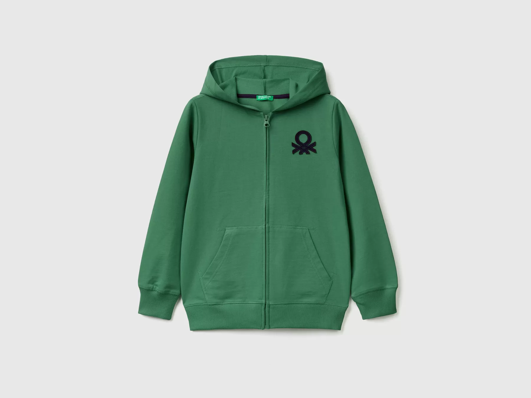 Benetton Felpa Con Zip E Cappuccio Verde Scuro Fashion