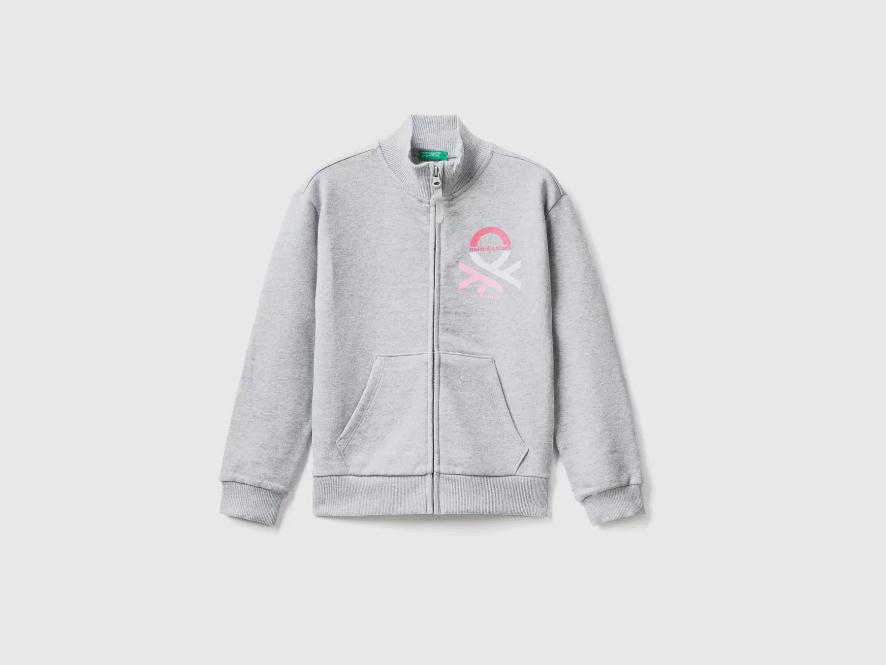 Benetton Felpa Con Zip E Colletto Grigio Chiaro Store