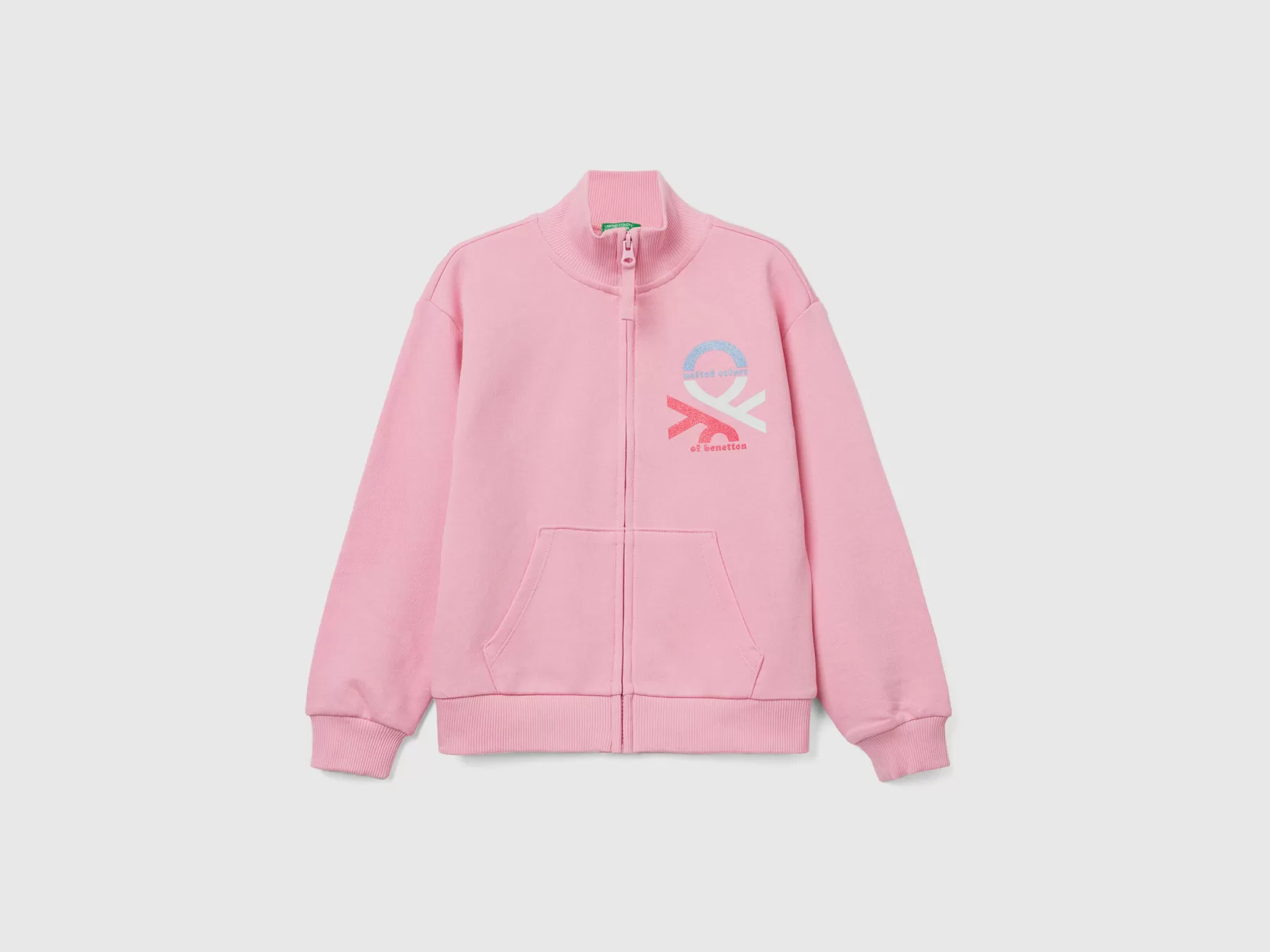 Benetton Felpa Con Zip E Colletto Rosa Store