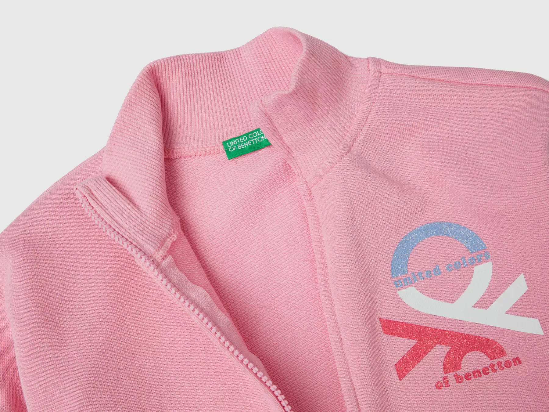 Benetton Felpa Con Zip E Colletto Rosa Store