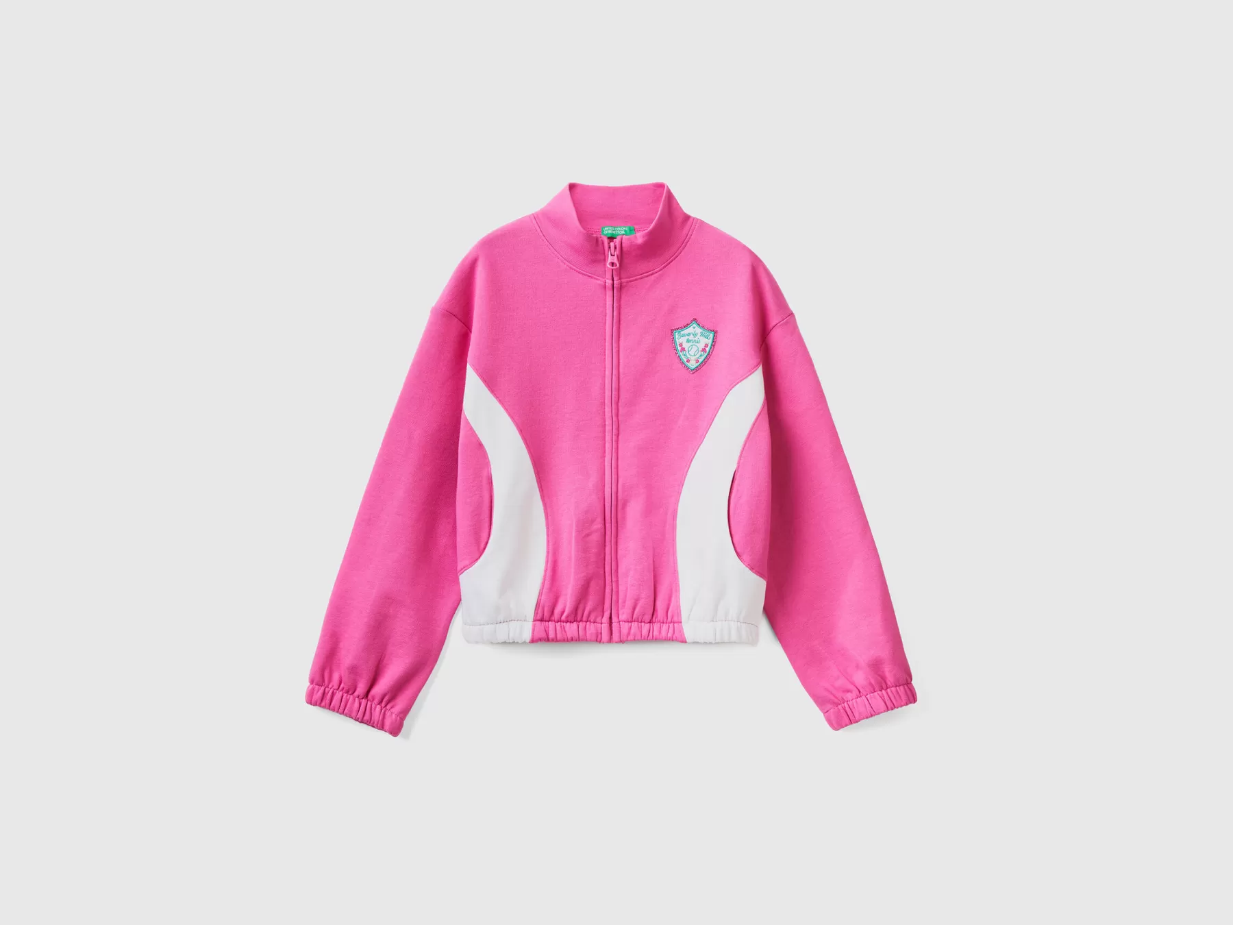 Benetton Felpa Con Zip E Patch Stemma Fucsia Best