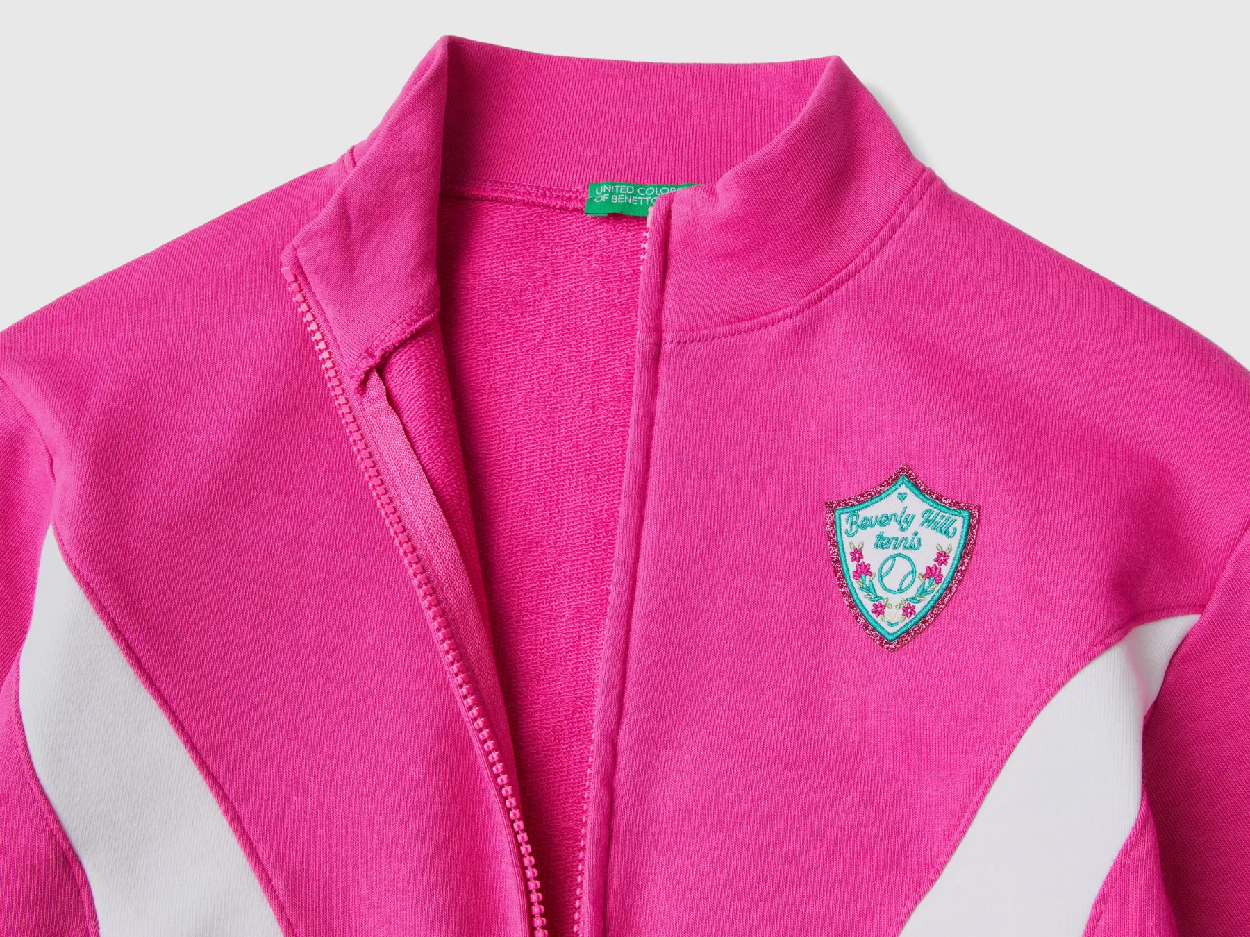 Benetton Felpa Con Zip E Patch Stemma Fucsia Best