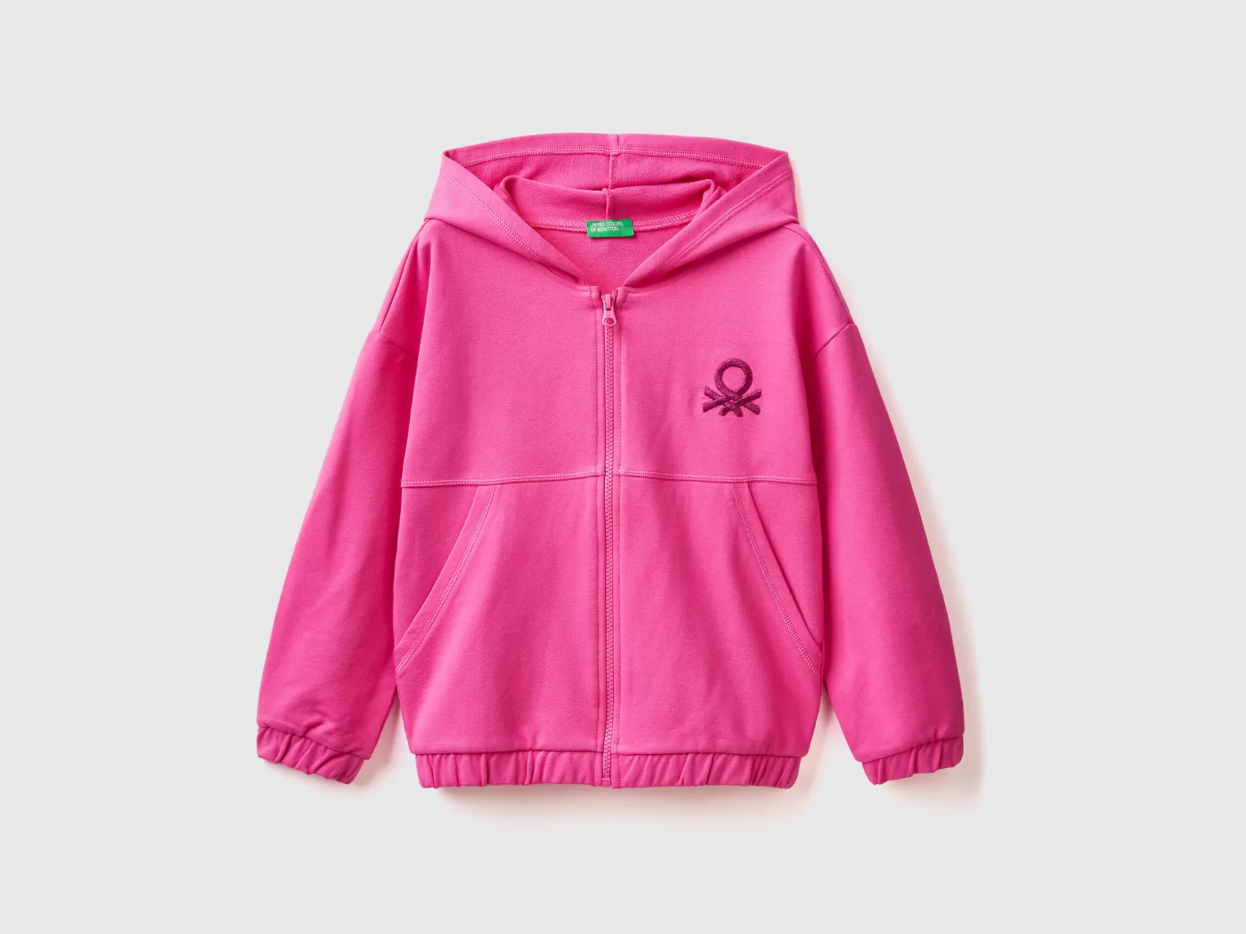 Benetton Felpa Con Zip E Ricamo Logo Fucsia Flash Sale