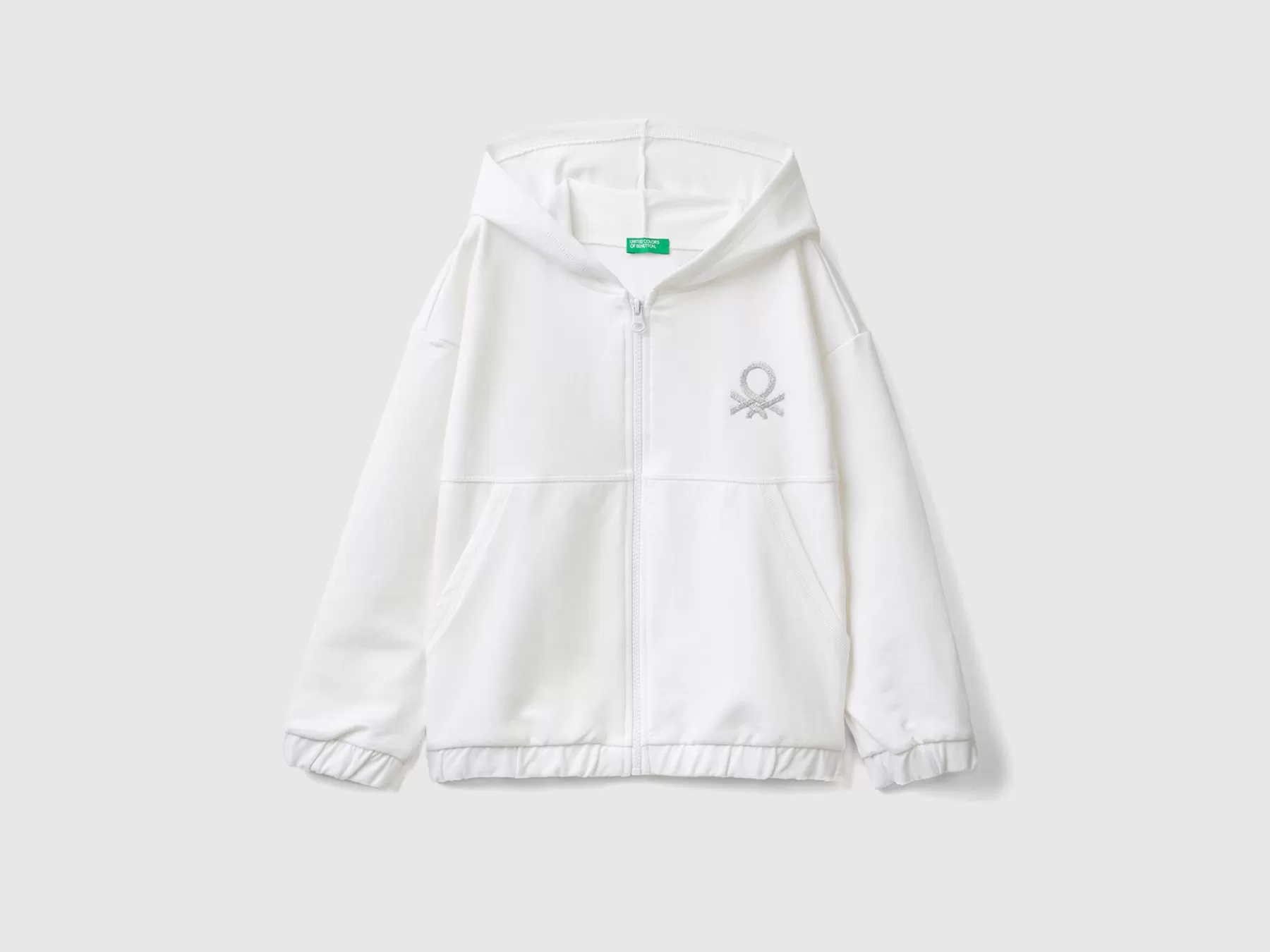 Benetton Felpa Con Zip E Ricamo Logo Bianco Flash Sale