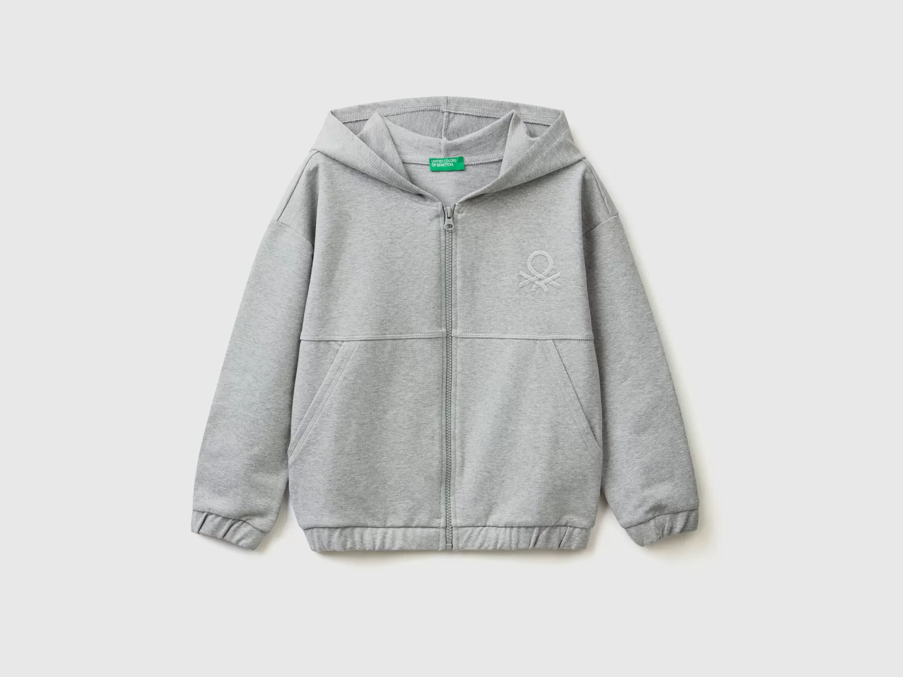 Benetton Felpa Con Zip E Ricamo Logo Grigio Chiaro Best Sale