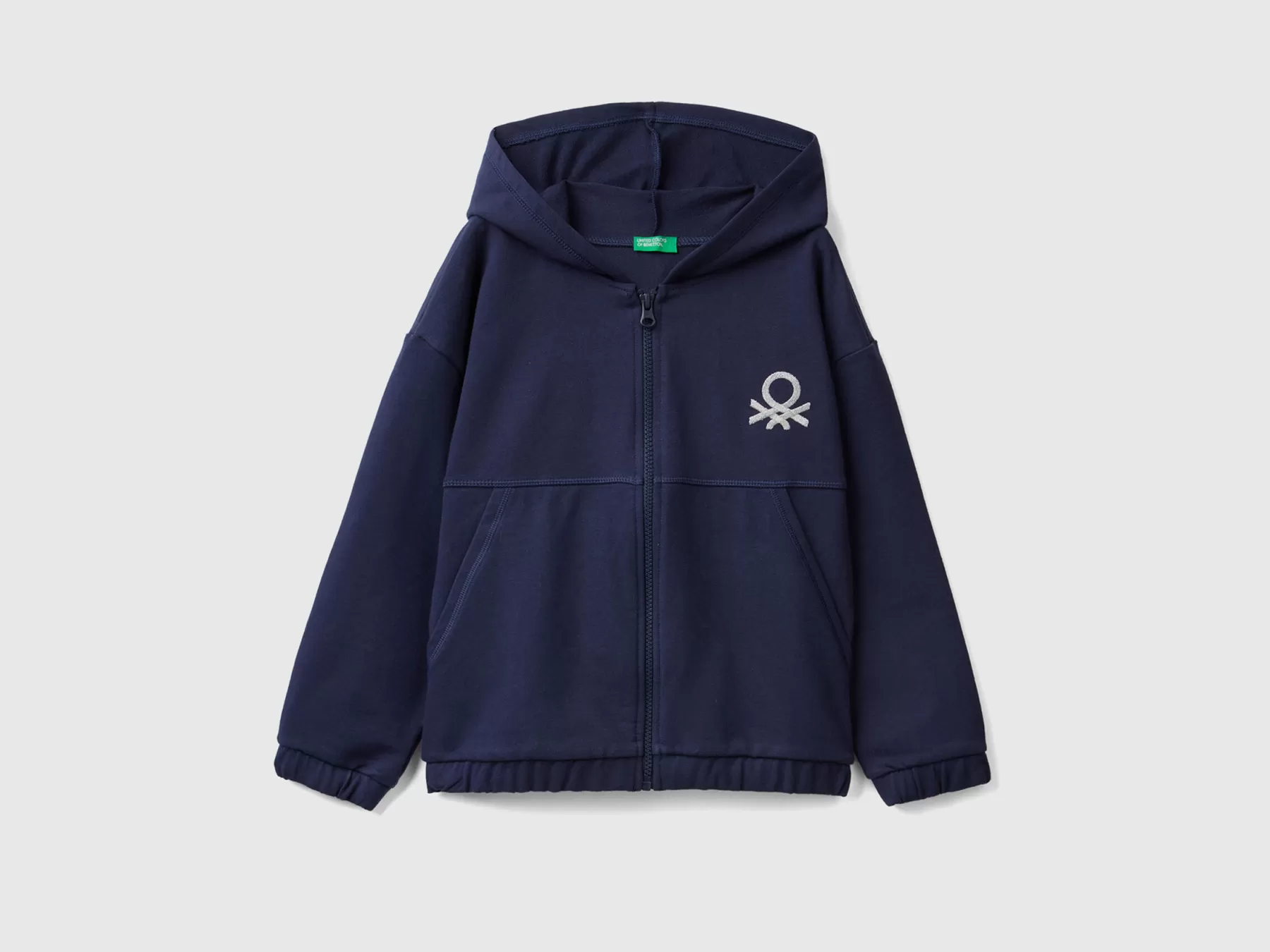 Benetton Felpa Con Zip E Ricamo Logo Blu Scuro Flash Sale