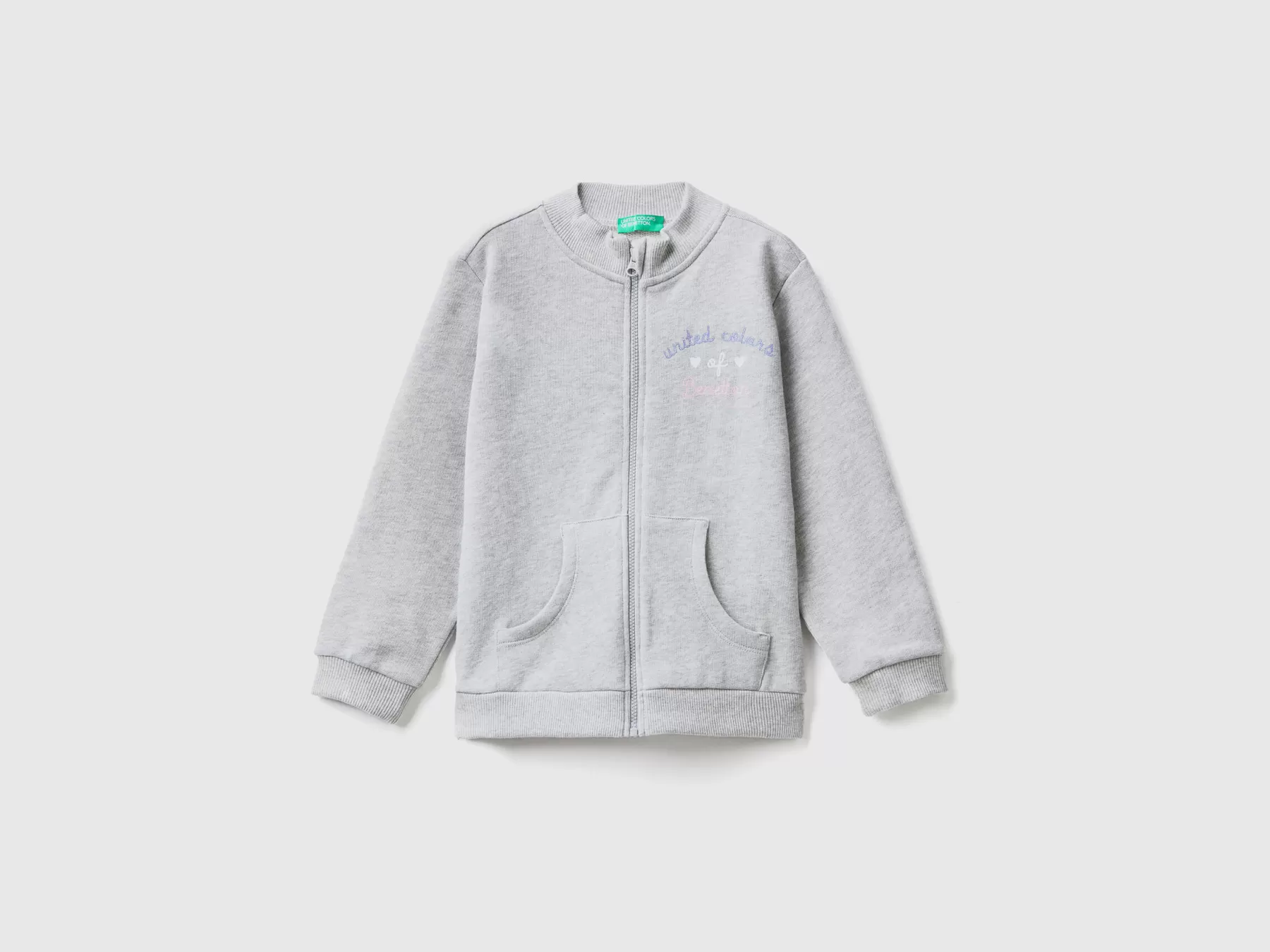 Benetton Felpa Con Zip In Cotone Biologico Grigio Chiaro Cheap