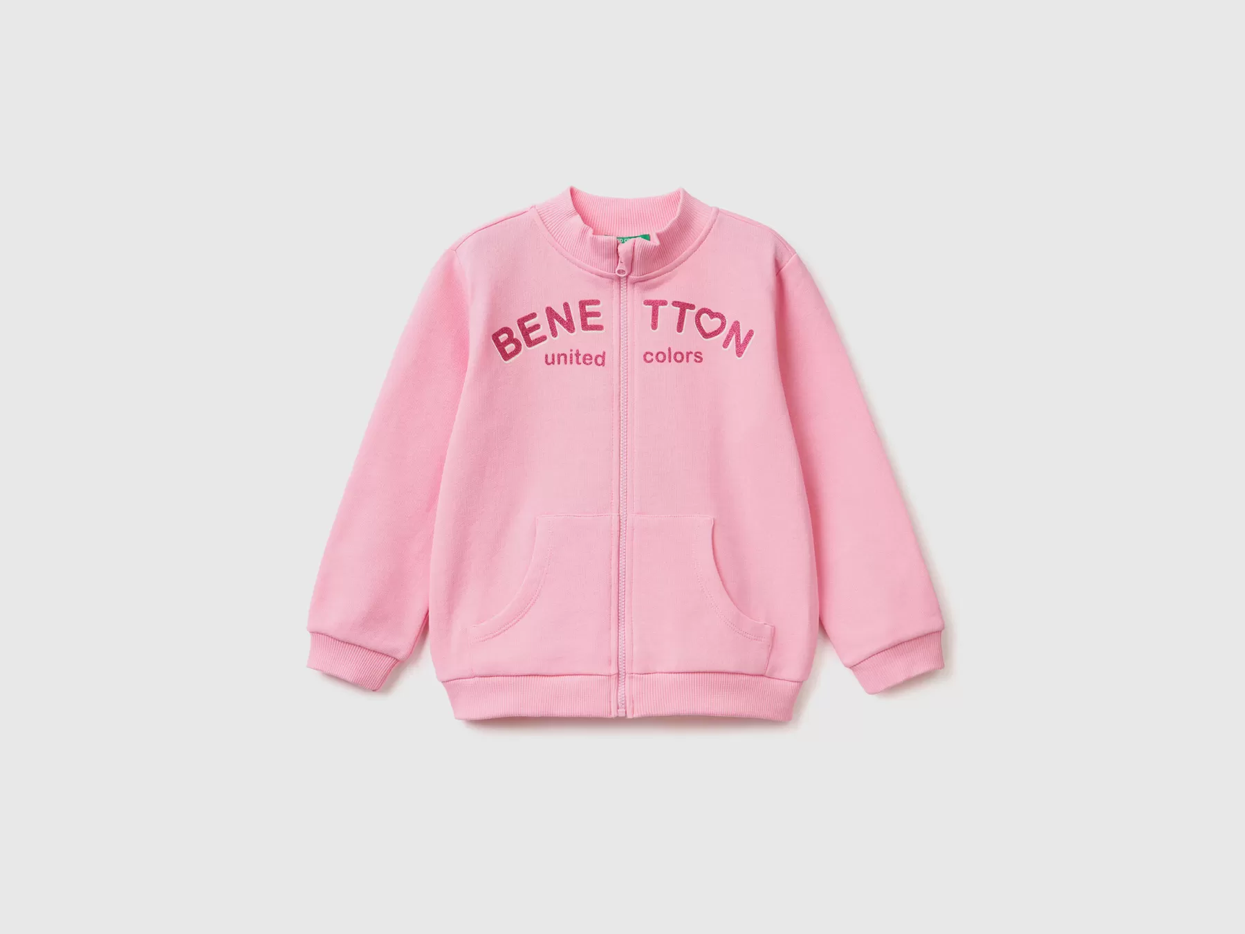 Benetton Felpa Con Zip In Cotone Biologico Rosa Sale