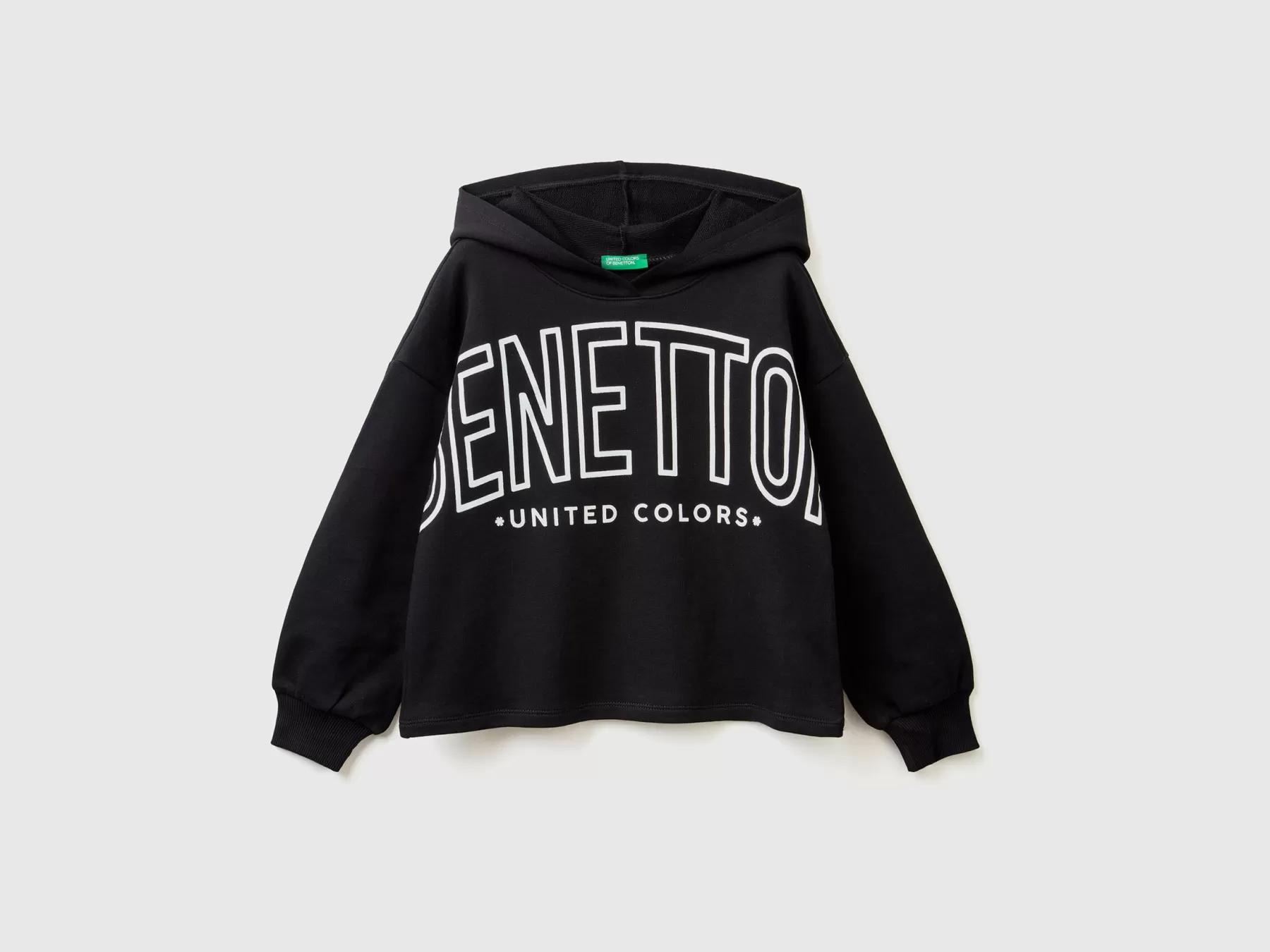 Benetton Felpa Cropped Con Cappuccio Nero Outlet