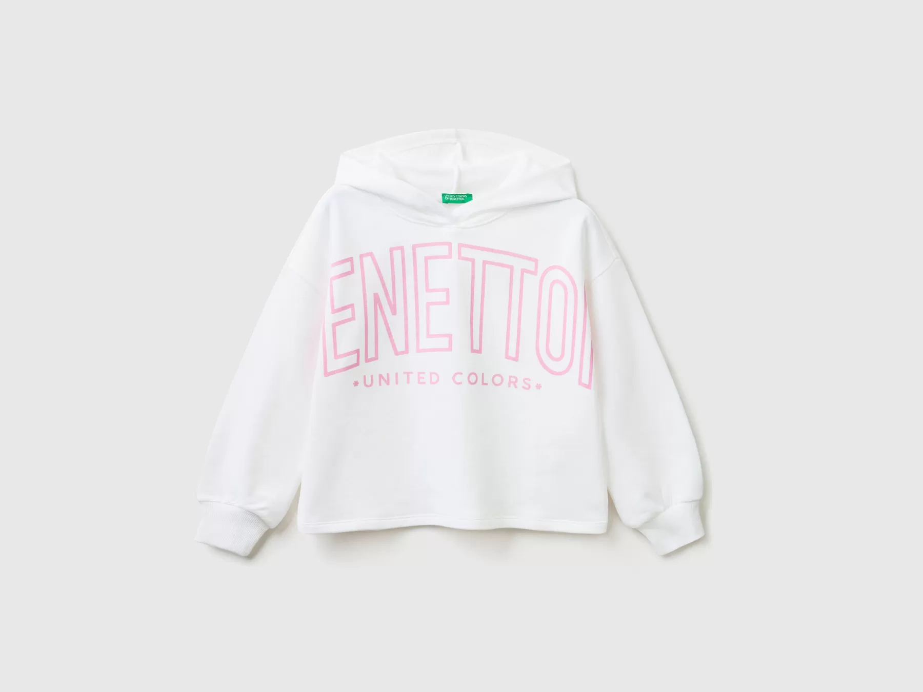 Benetton Felpa Cropped Con Cappuccio Bianco Discount