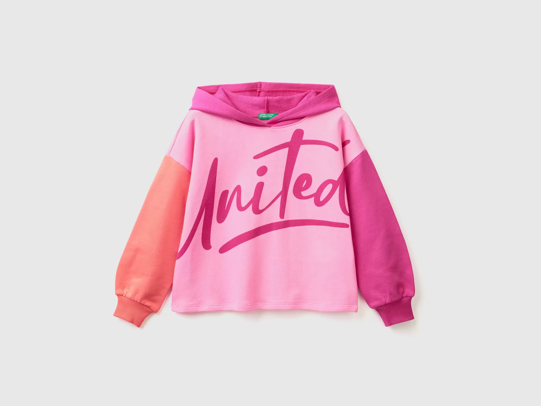 Benetton Felpa Cropped Con Cappuccio Rosa Discount