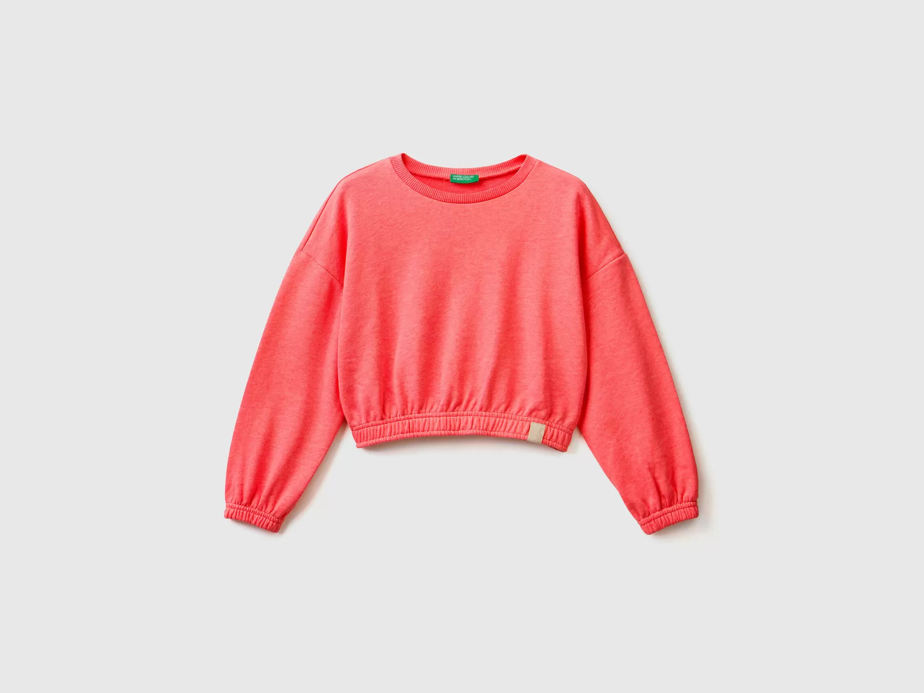 Benetton Felpa Cropped In Tessuto Riciclato Arancione Fluo Discount