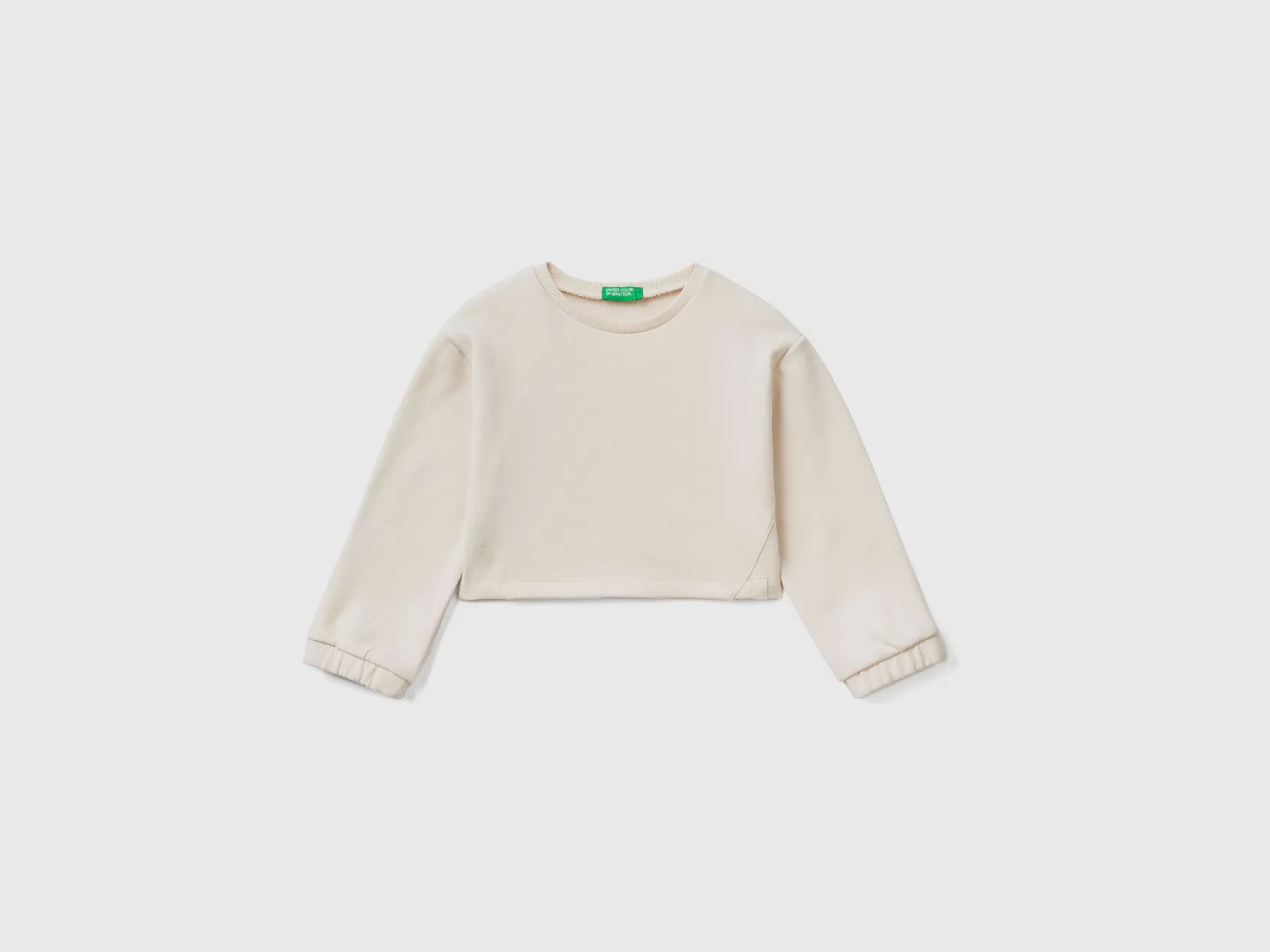 Benetton Felpa Cropped In Tessuto Riciclato Bianco Panna New