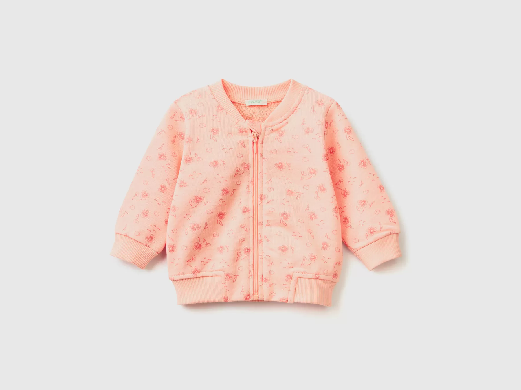 Benetton Felpa Fantasia In Puro Cotone Rosa Tenue Outlet