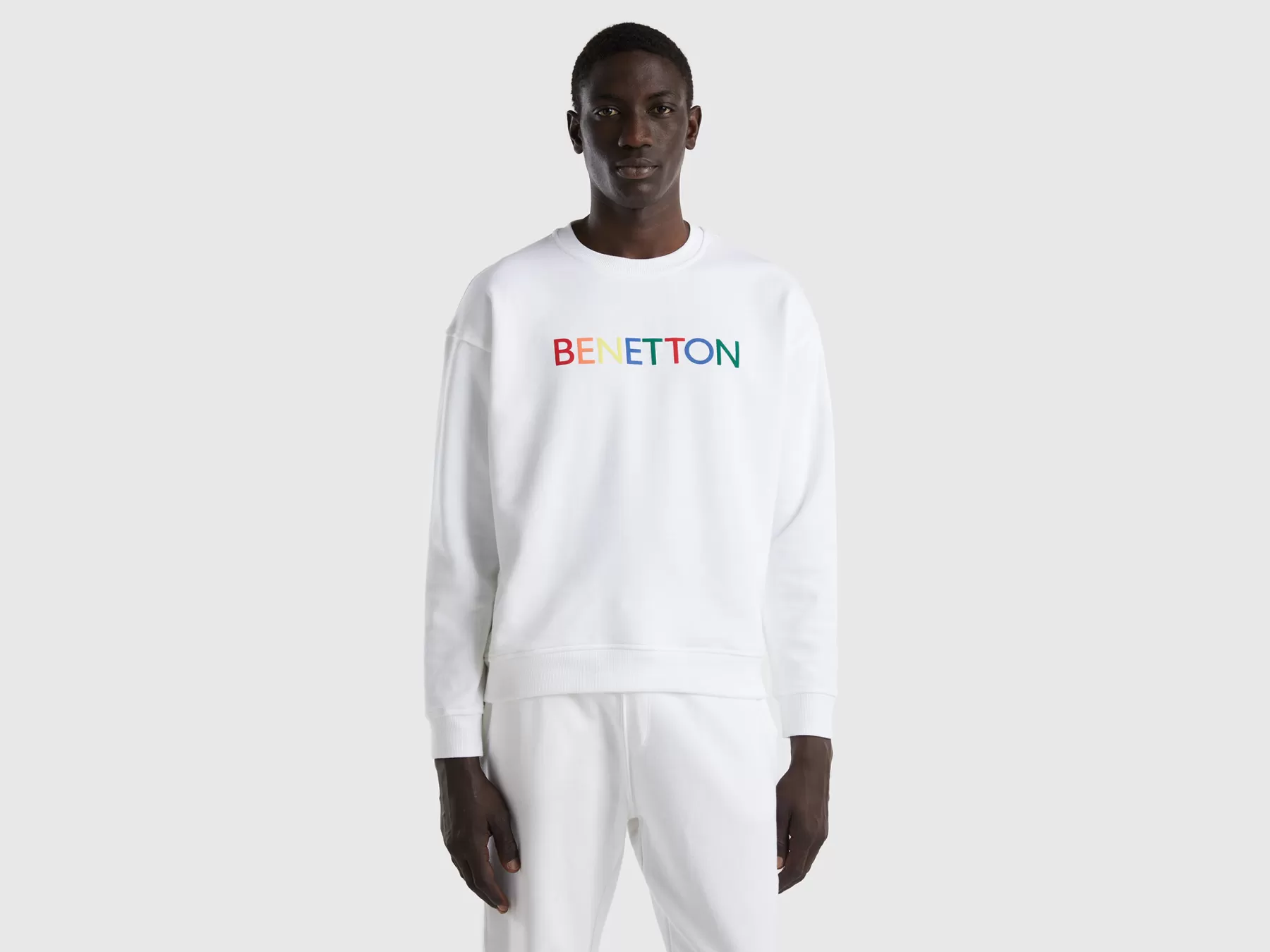 Benetton Felpa Girocollo Con Stampa Logo Bianco Store