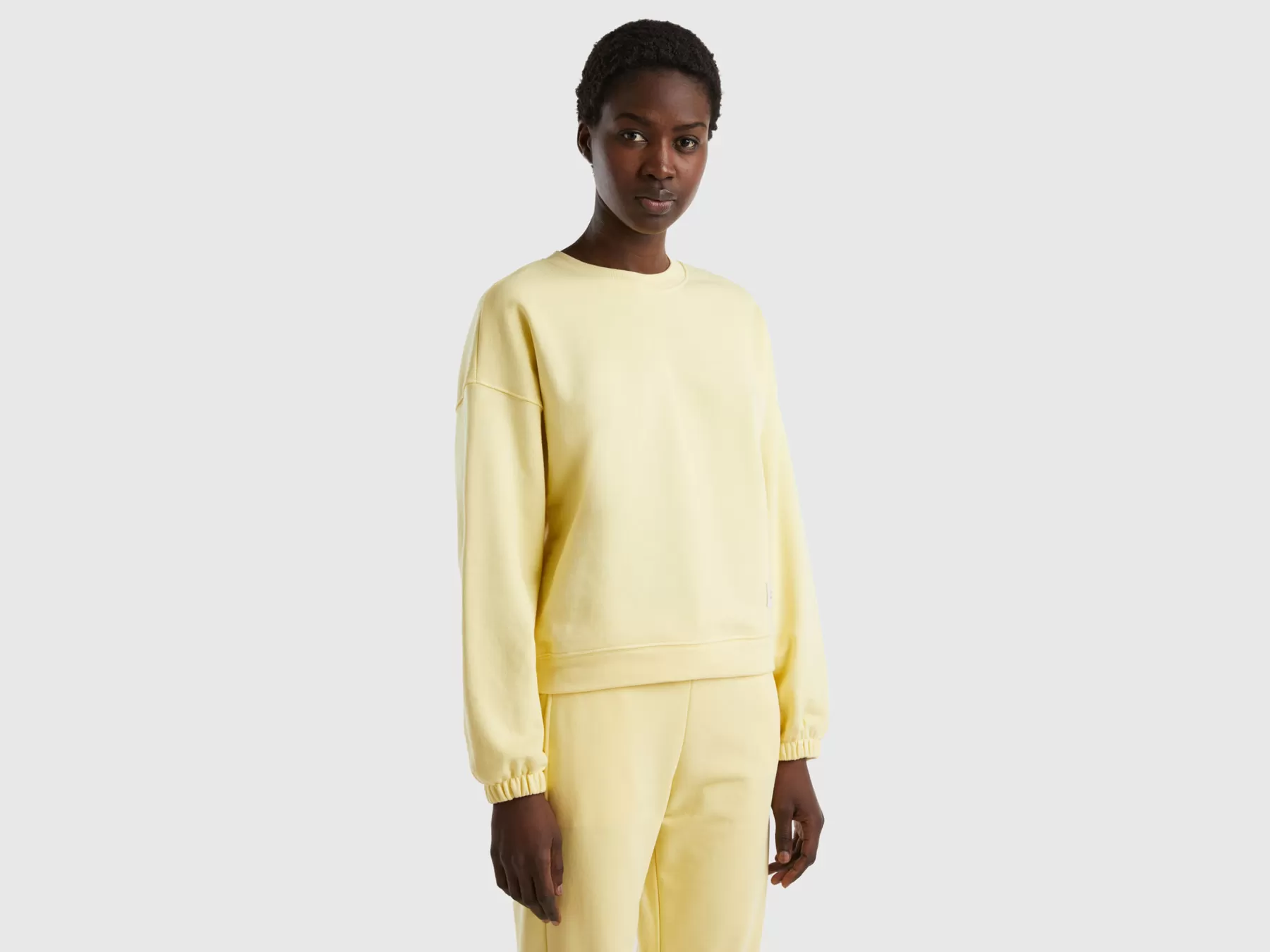 Benetton Felpa Girocollo In Misto Cotone Giallo Cheap