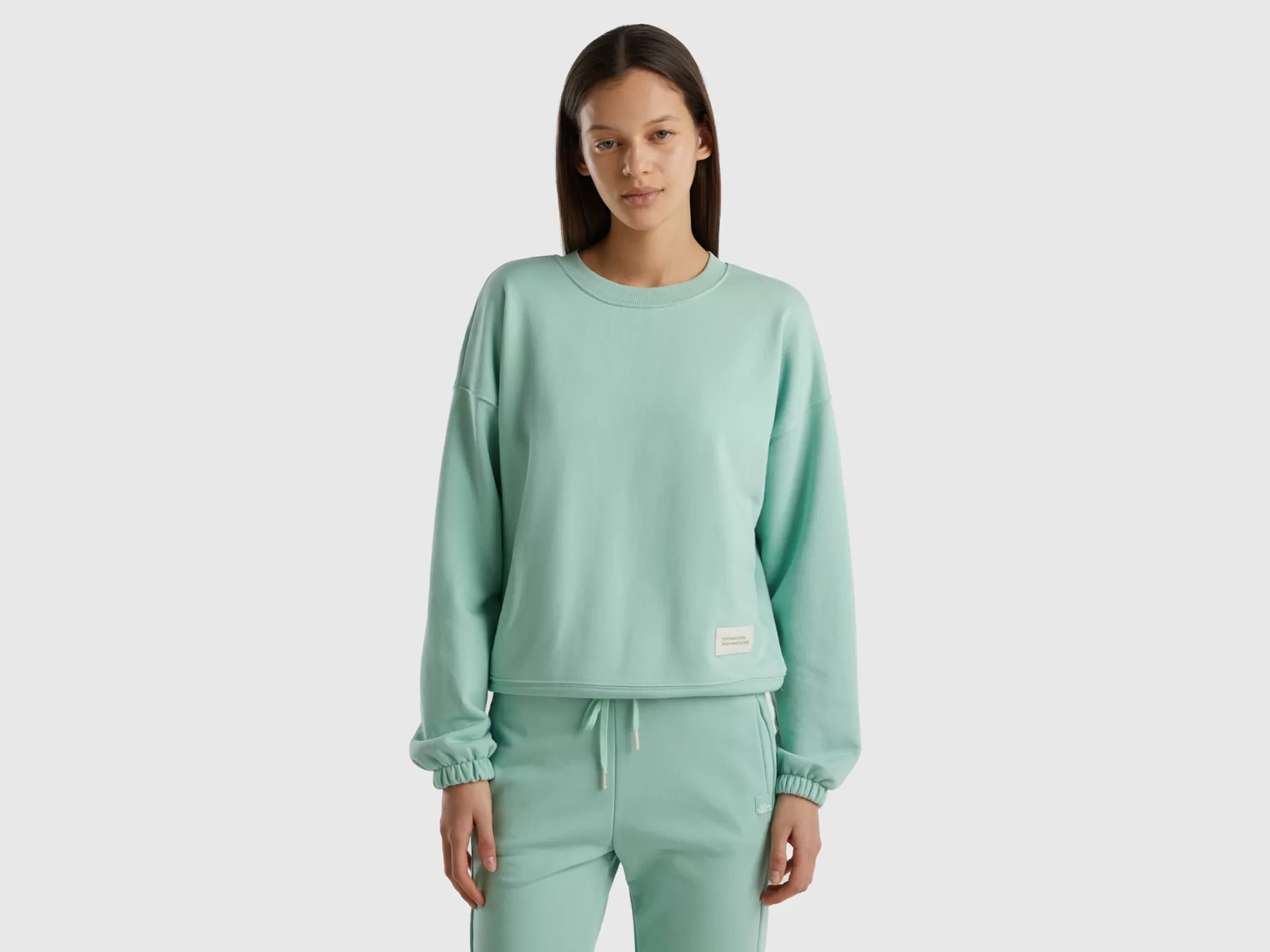 Benetton Felpa Girocollo In Misto Cotone Verde Chiaro Shop