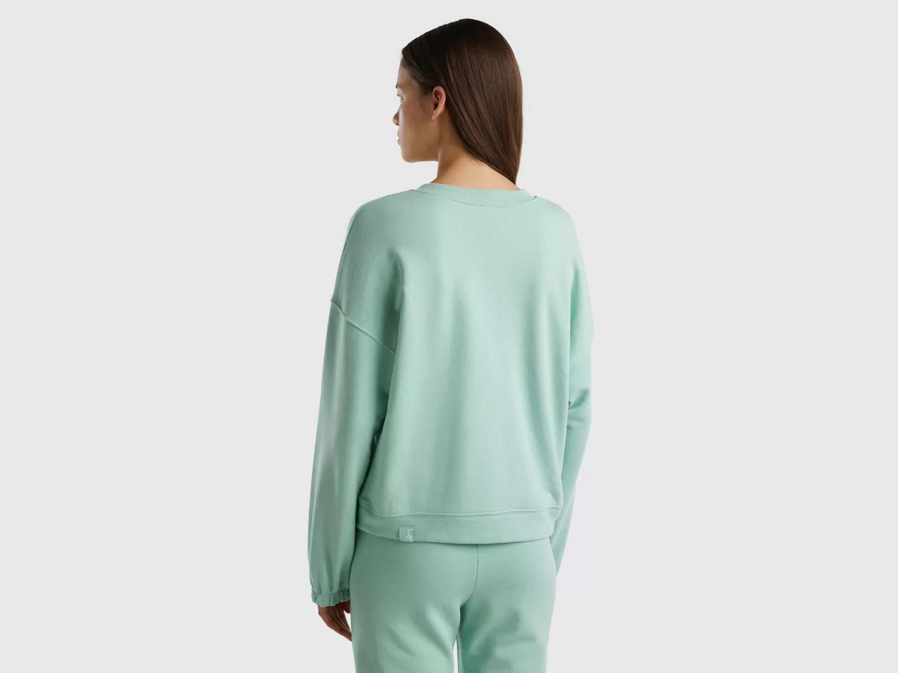 Benetton Felpa Girocollo In Misto Cotone Verde Chiaro Shop