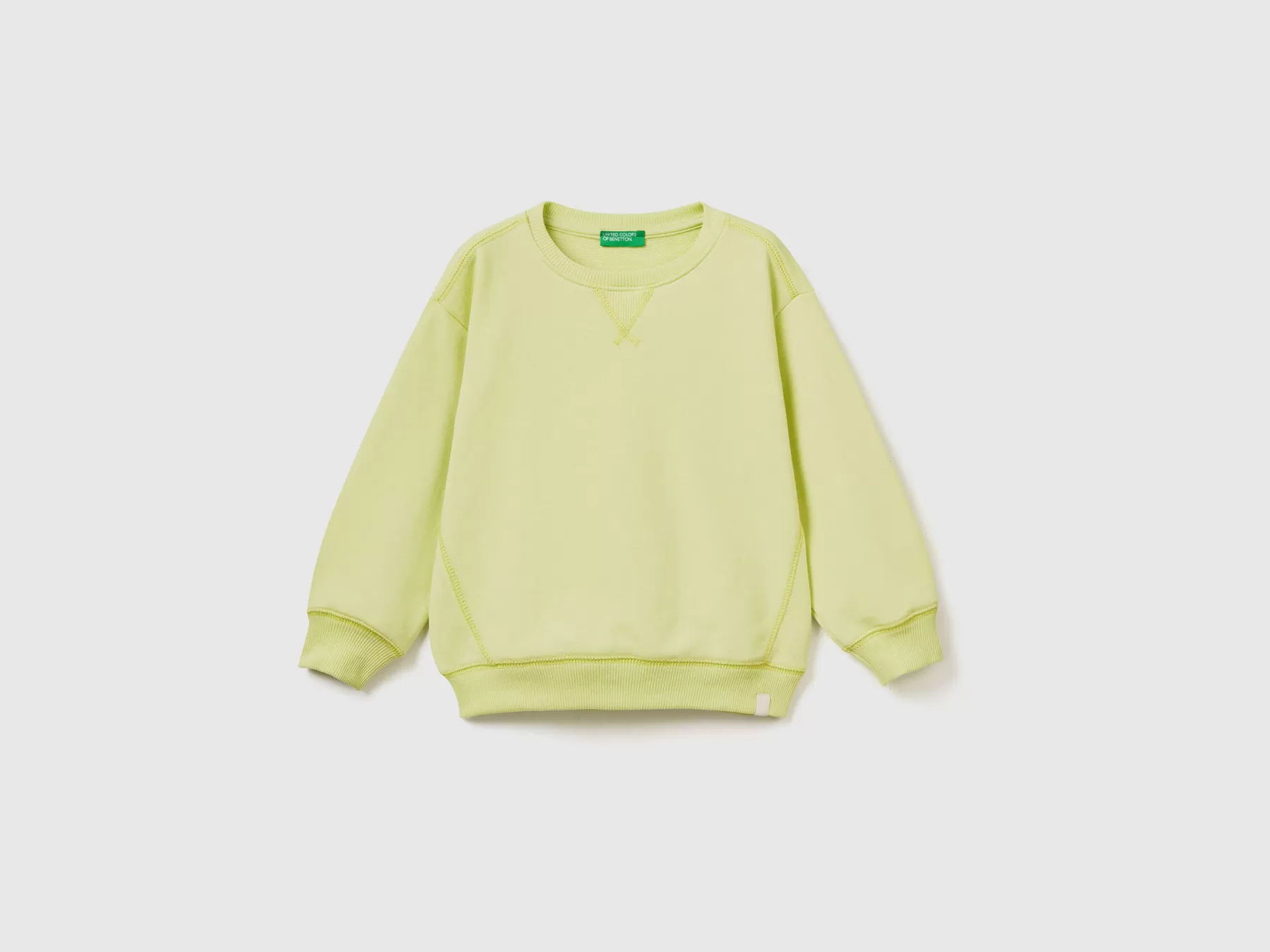 Benetton Felpa Girocollo In Tessuto Riciclato Giallo Fluo Clearance