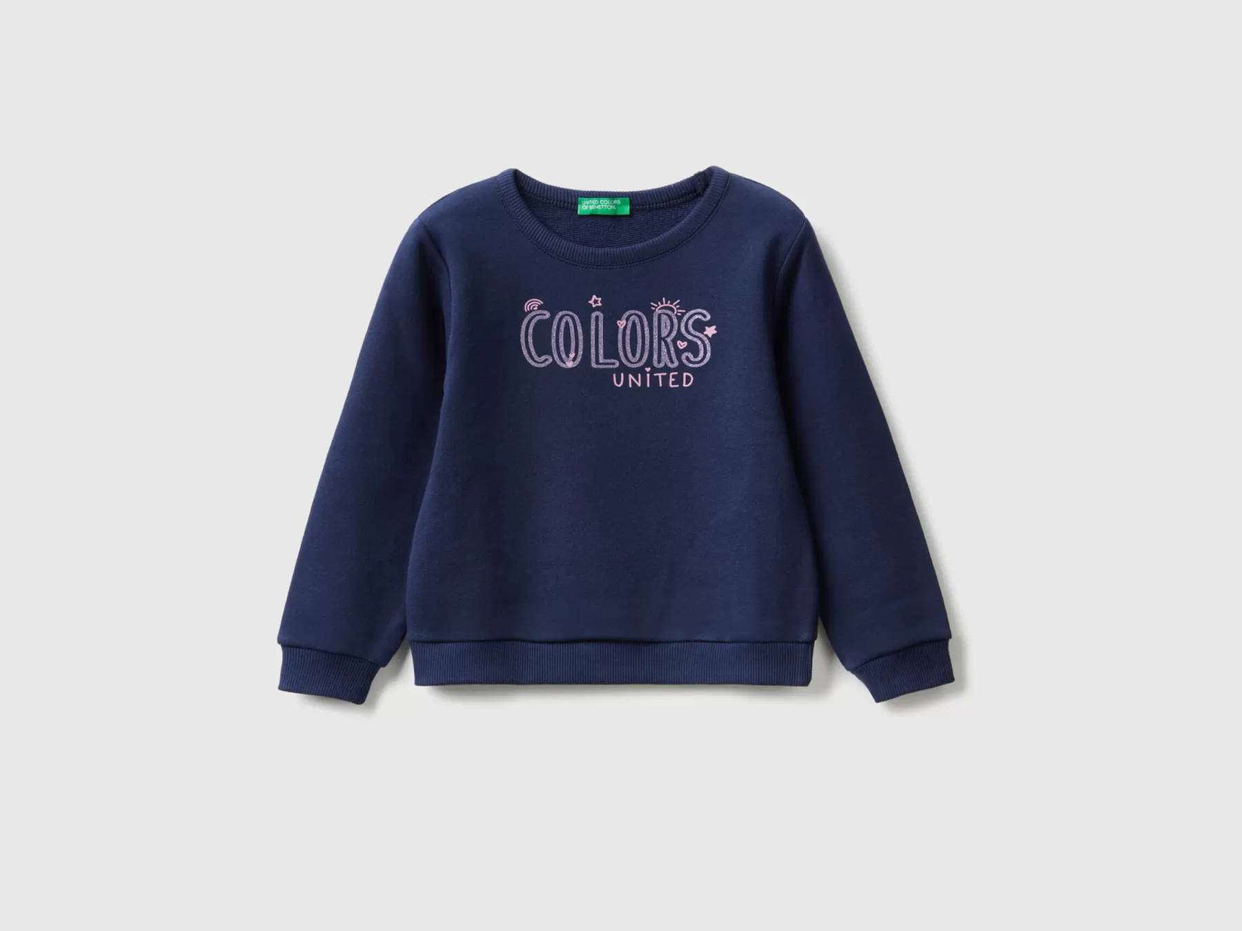 Benetton Felpa In Cotone Bio Con Stampa Glitter Blu Scuro Store