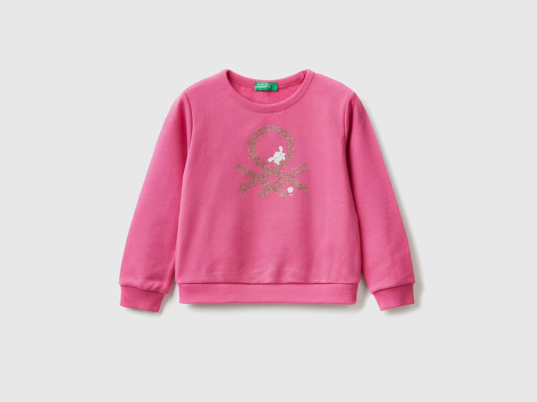 Benetton Felpa In Cotone Bio Con Stampa Glitter Fucsia Sale