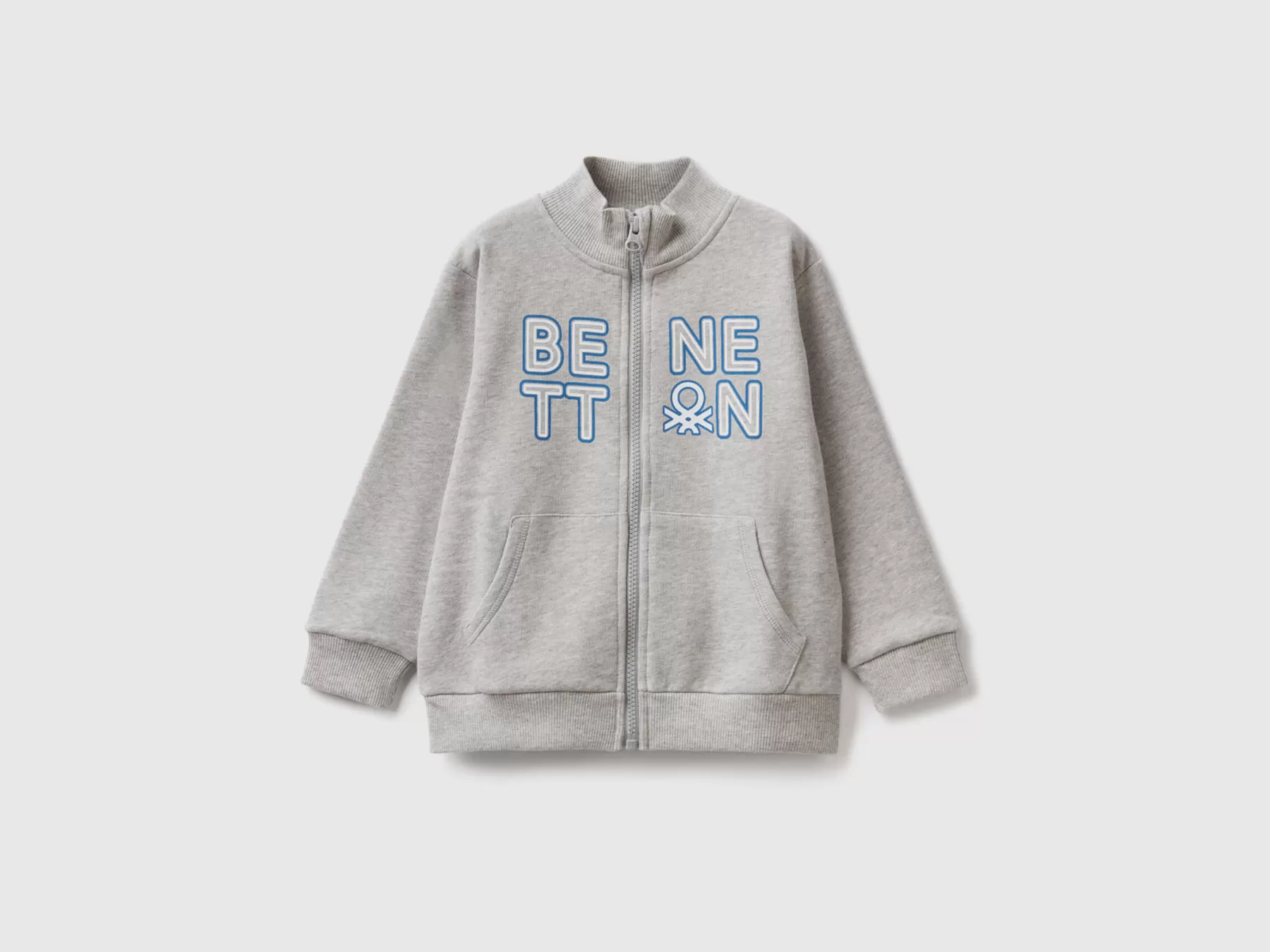 Benetton Felpa In Cotone Bio Con Zip Grigio Chiaro Best