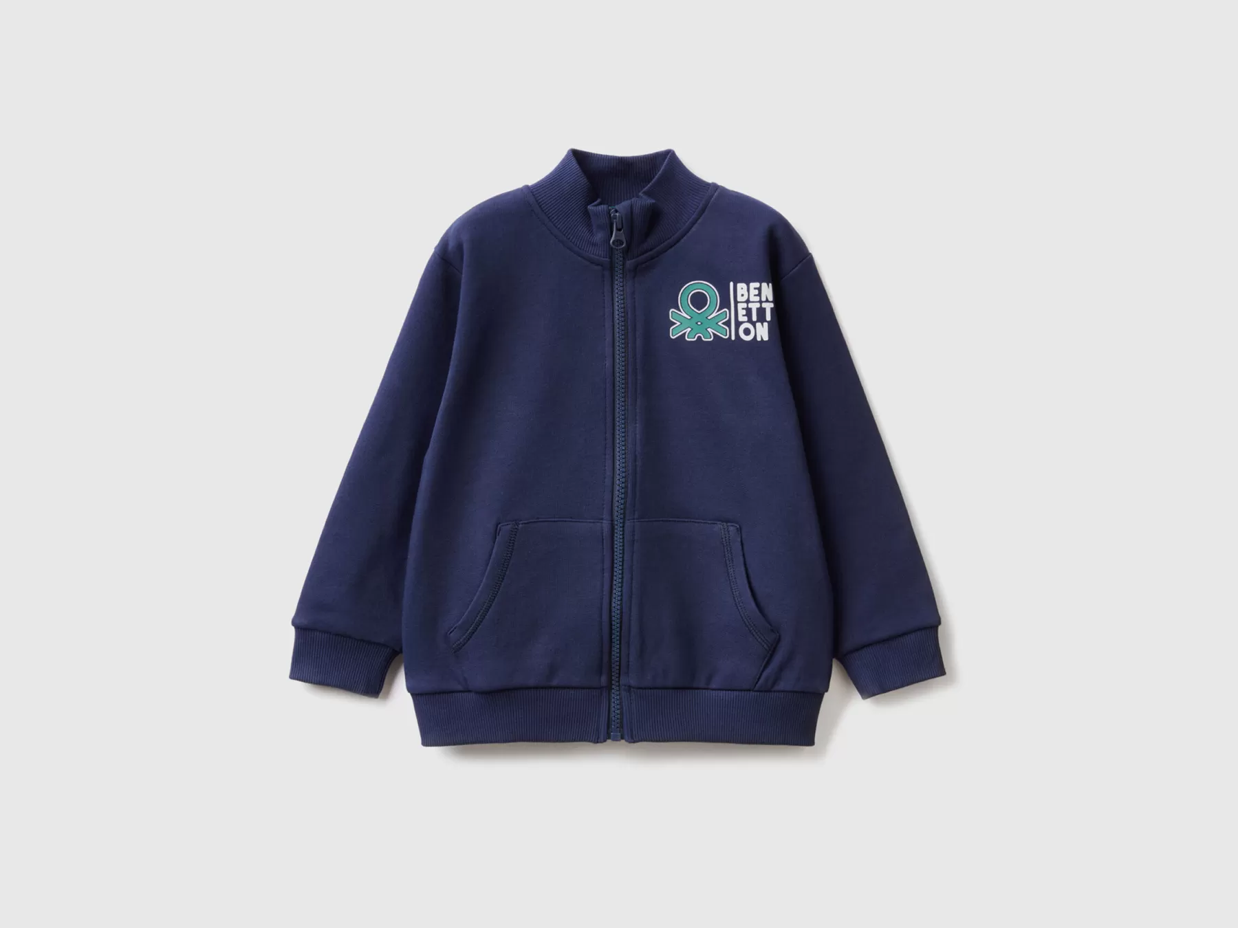 Benetton Felpa In Cotone Bio Con Zip Blu Scuro Discount