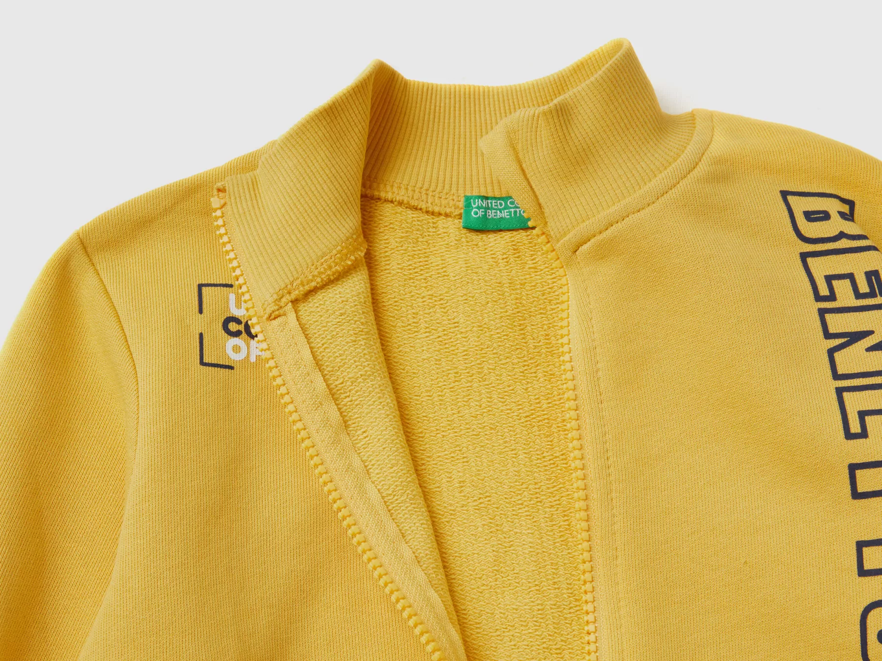 Benetton Felpa In Cotone Bio Con Zip Giallo Discount