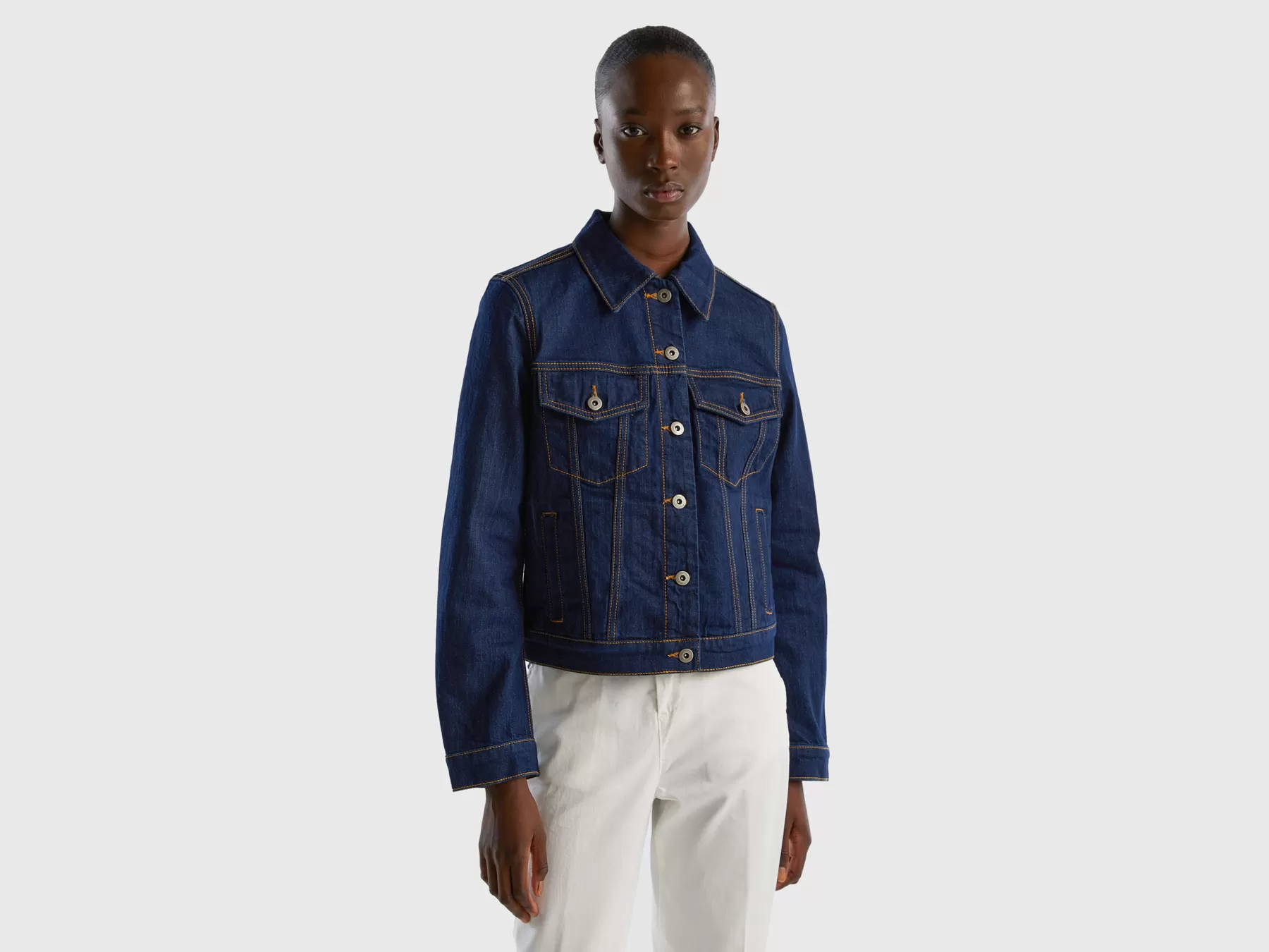 Benetton Giacca In Denim Scuro Boxy Fit Blu Scuro Best Sale