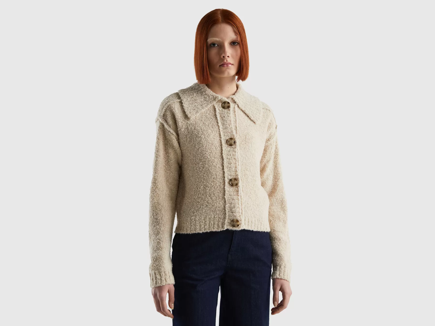 Benetton Giacca In Filato Boucle Beige Best Sale