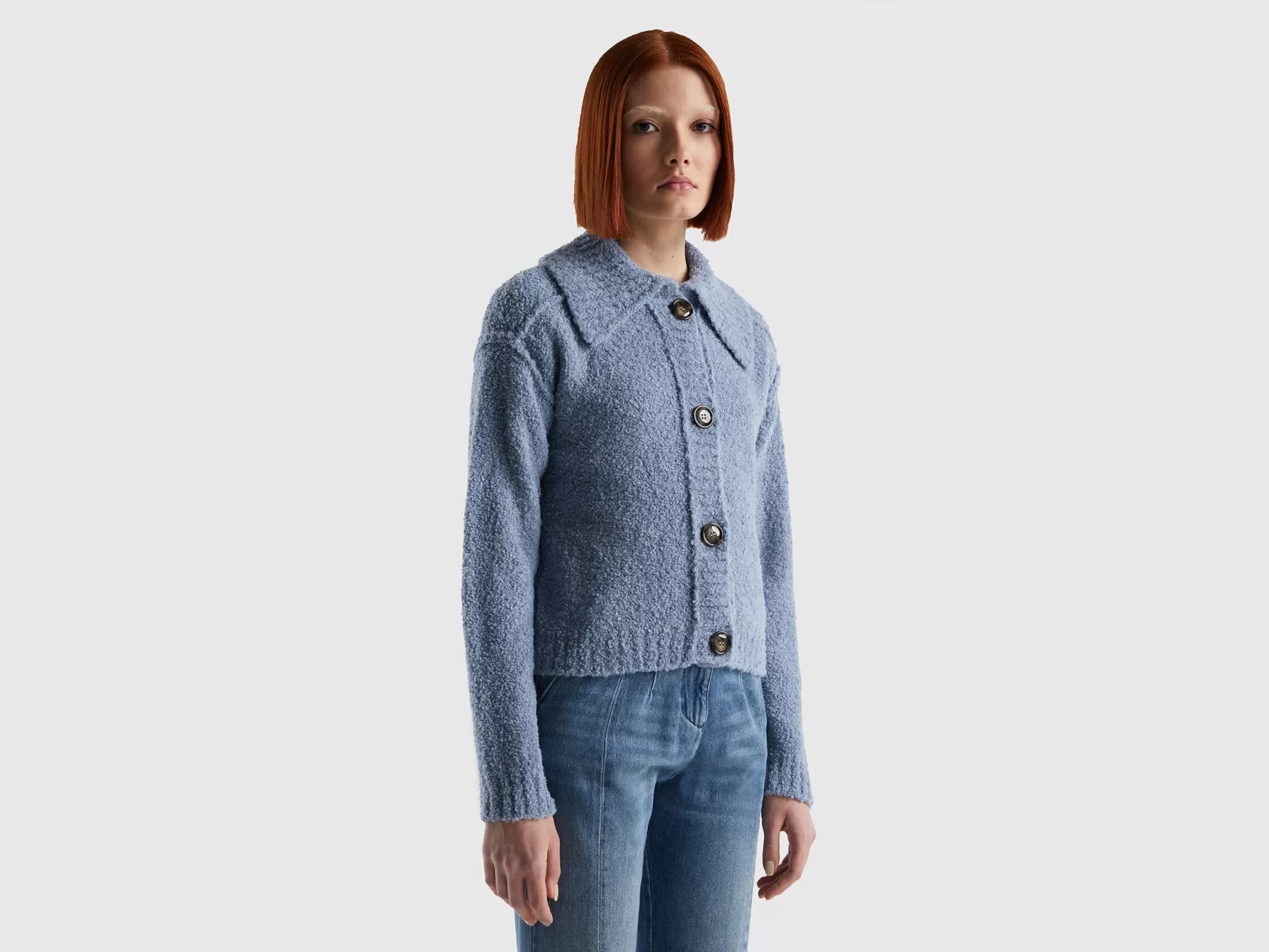 Benetton Giacca In Filato Boucle Pervinca Sale