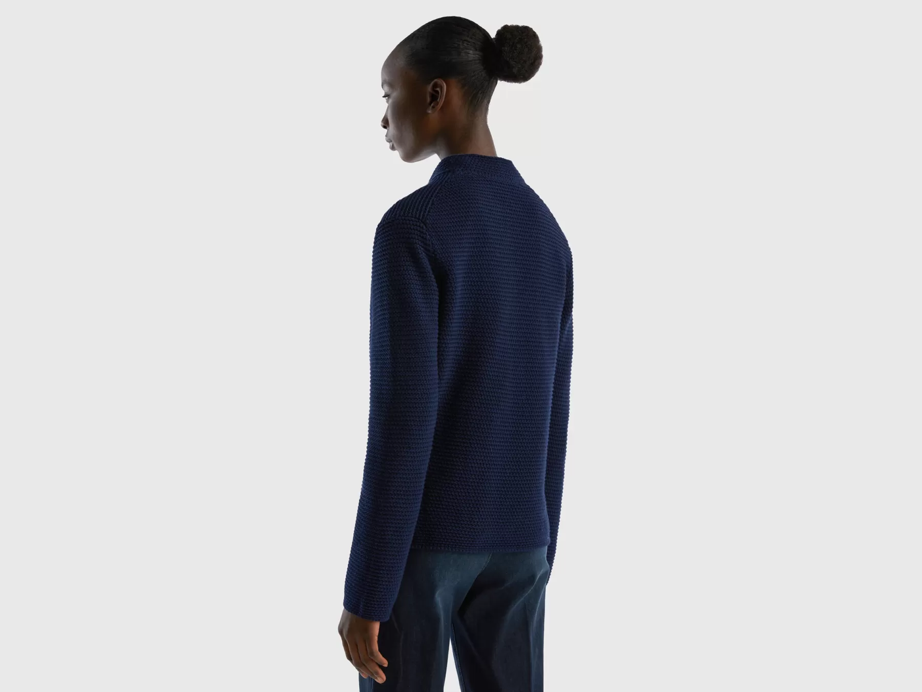 Benetton Giacca In Maglia 100% Cotone Blu Scuro Online