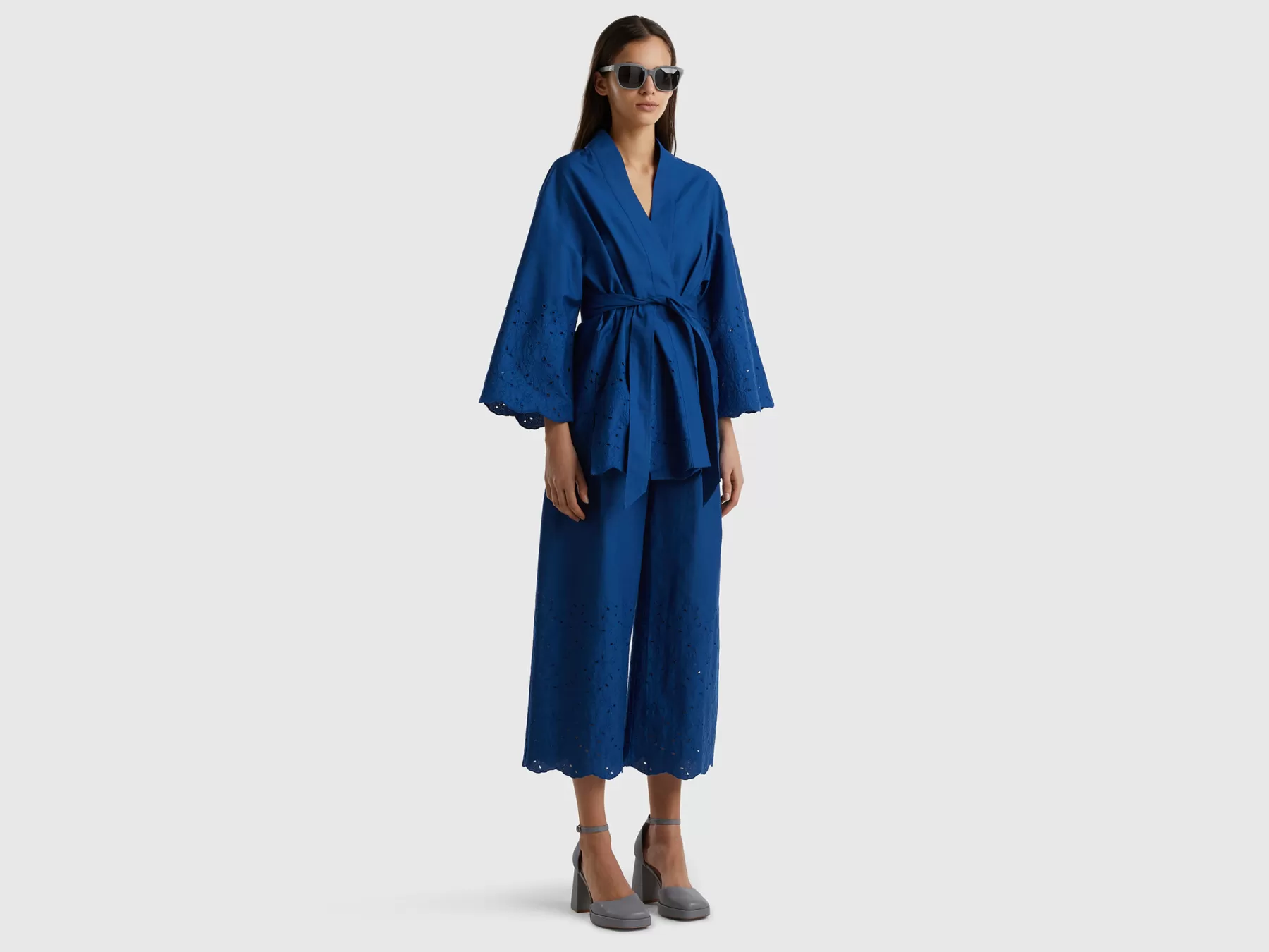 Benetton Giacca Kimono Con Dettagli Sangallo Blu Scuro Sale