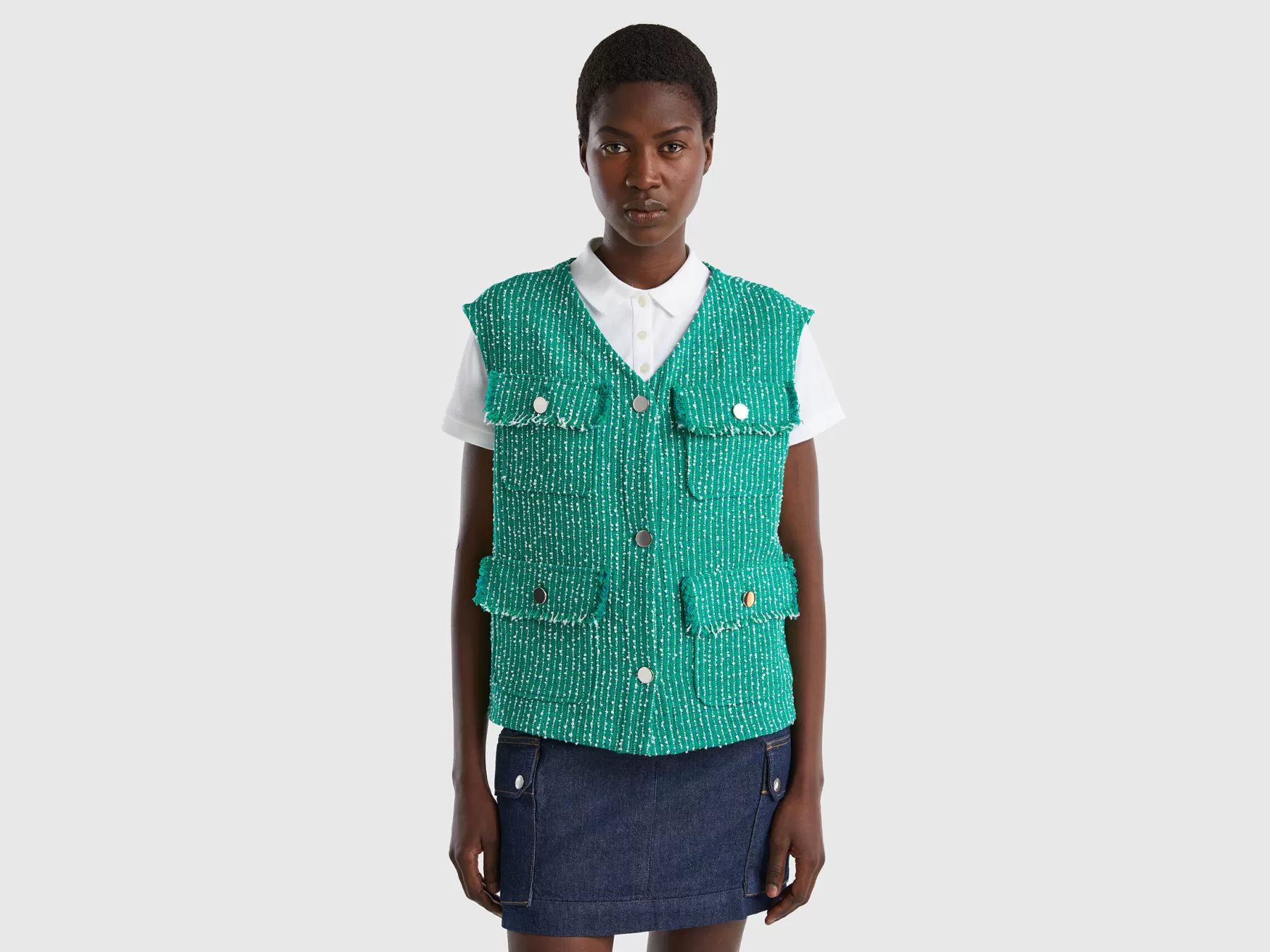 Benetton Gilet Boucle Verde New