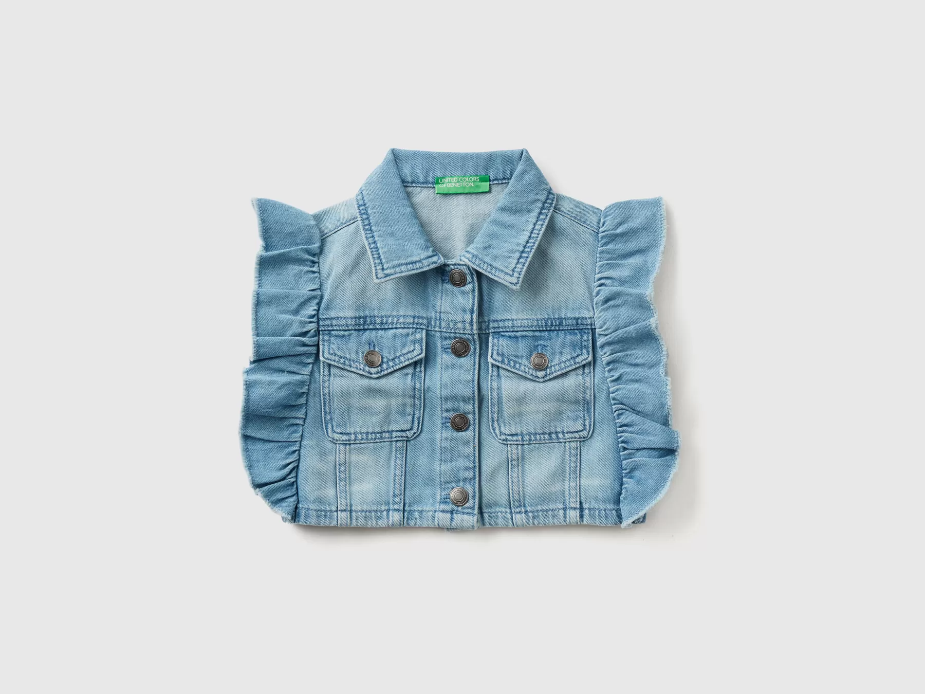 Benetton Gilet Cropped Di Jeans Con Rouches Azzurro Cheap