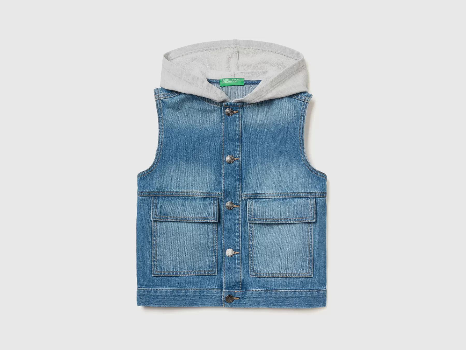 Benetton Gilet Di Jeans Con Cappuccio In Felpa Azzurro Flash Sale