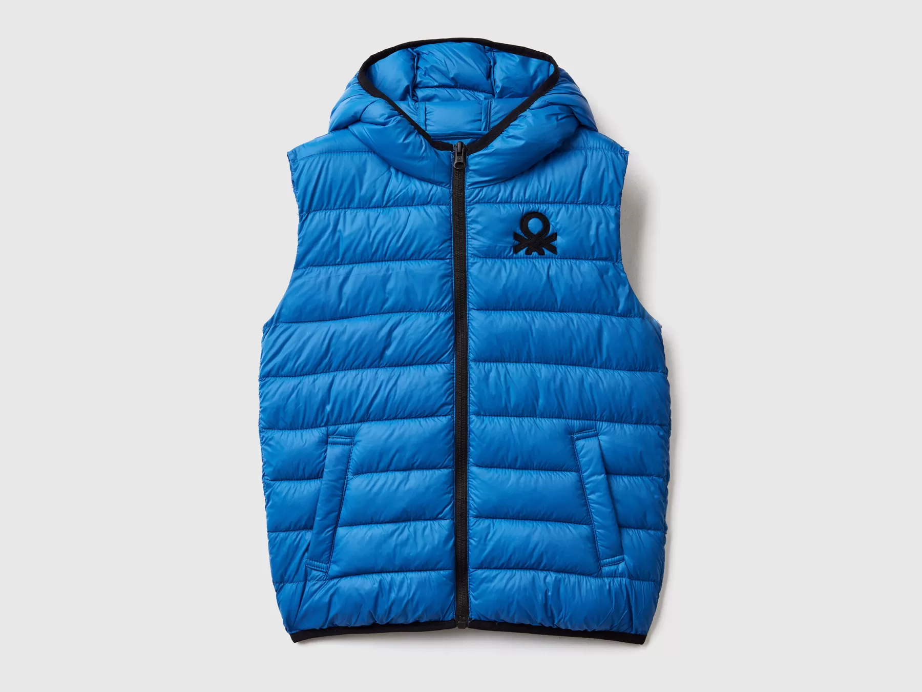 Benetton Gilet Imbottito Con Cappuccio Bluette Cheap