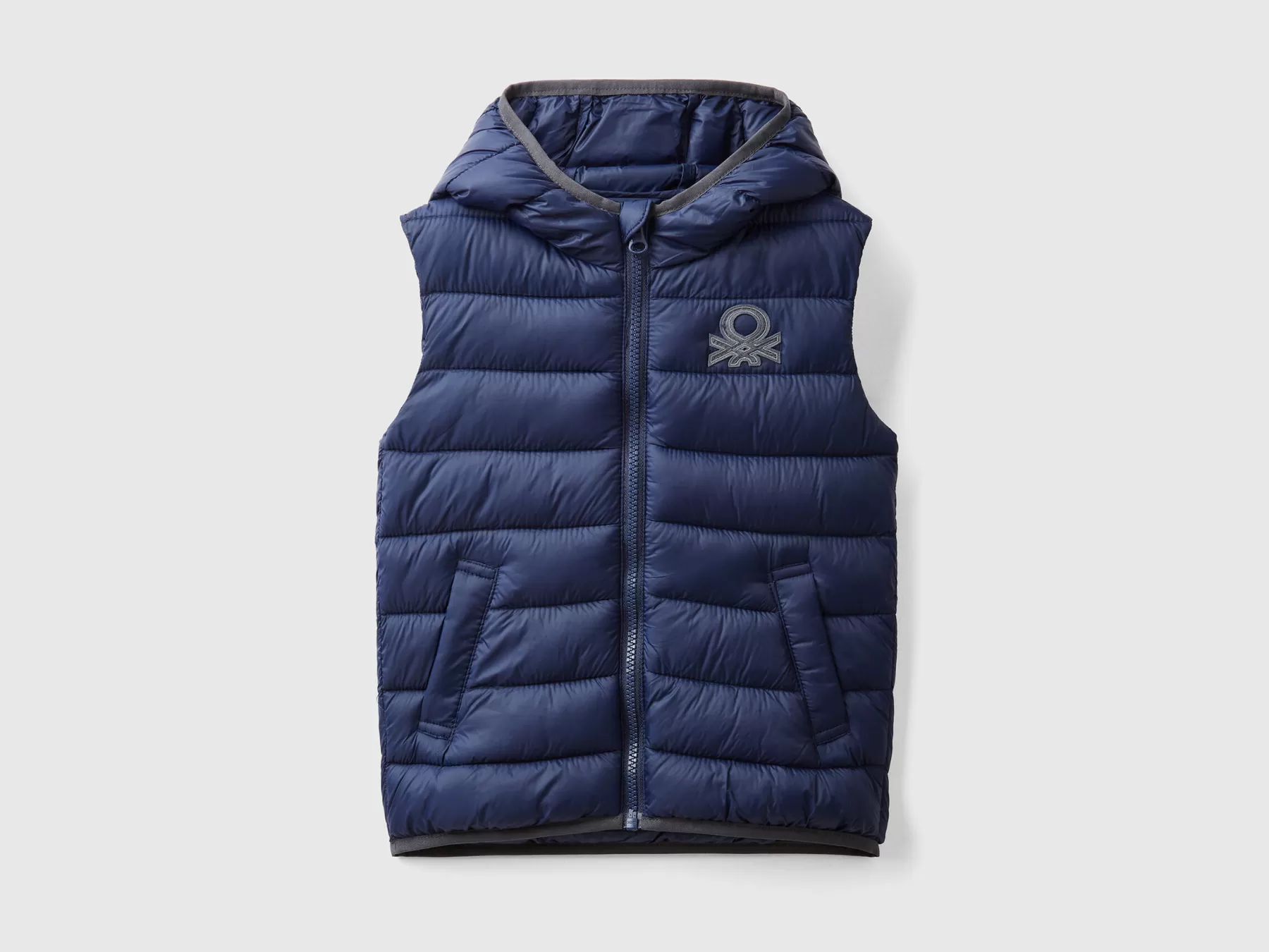 Benetton Gilet Imbottito Con Cappuccio Blu Scuro Best