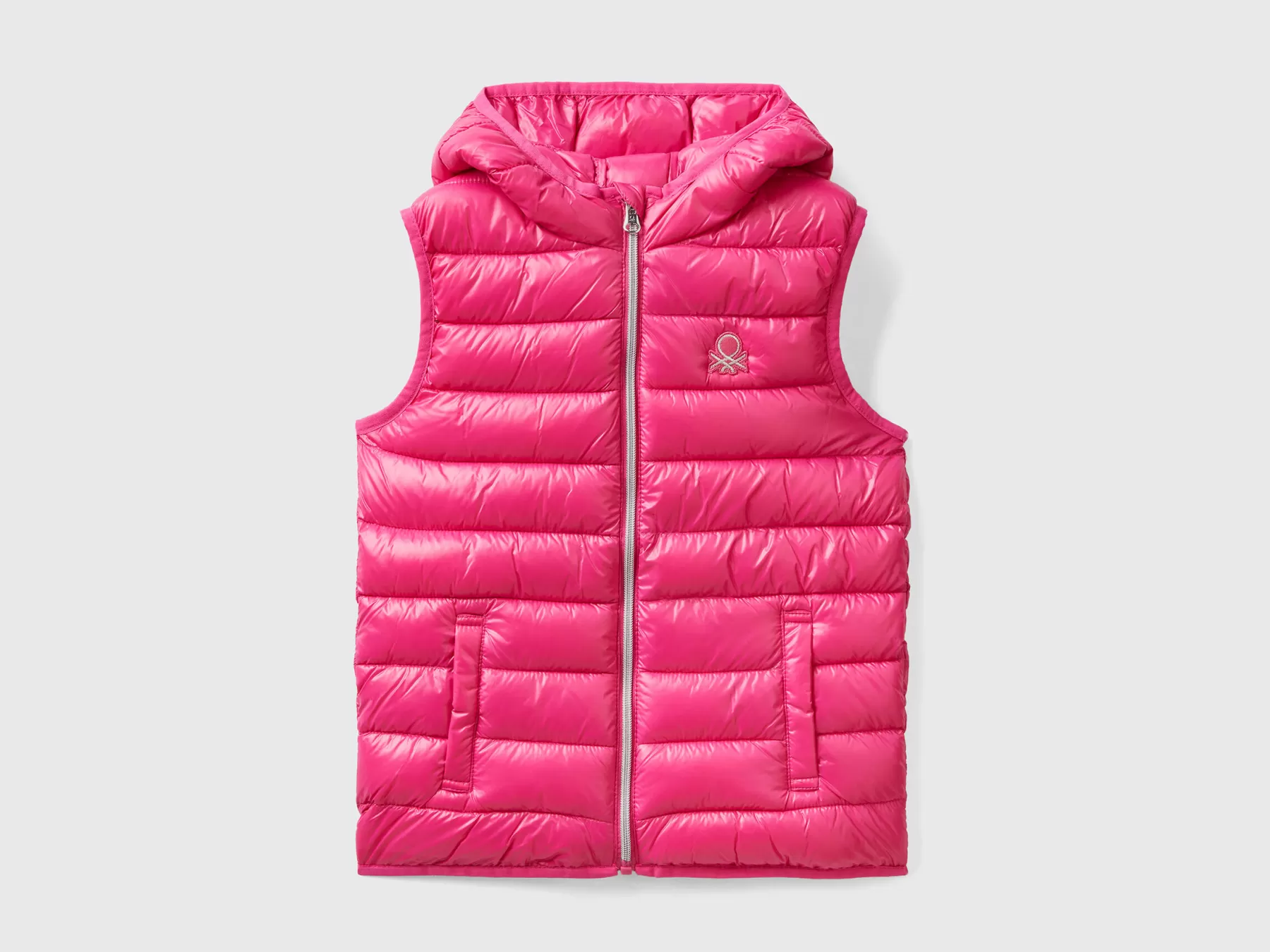 Benetton Gilet Imbottito Con Cappuccio Fucsia Shop