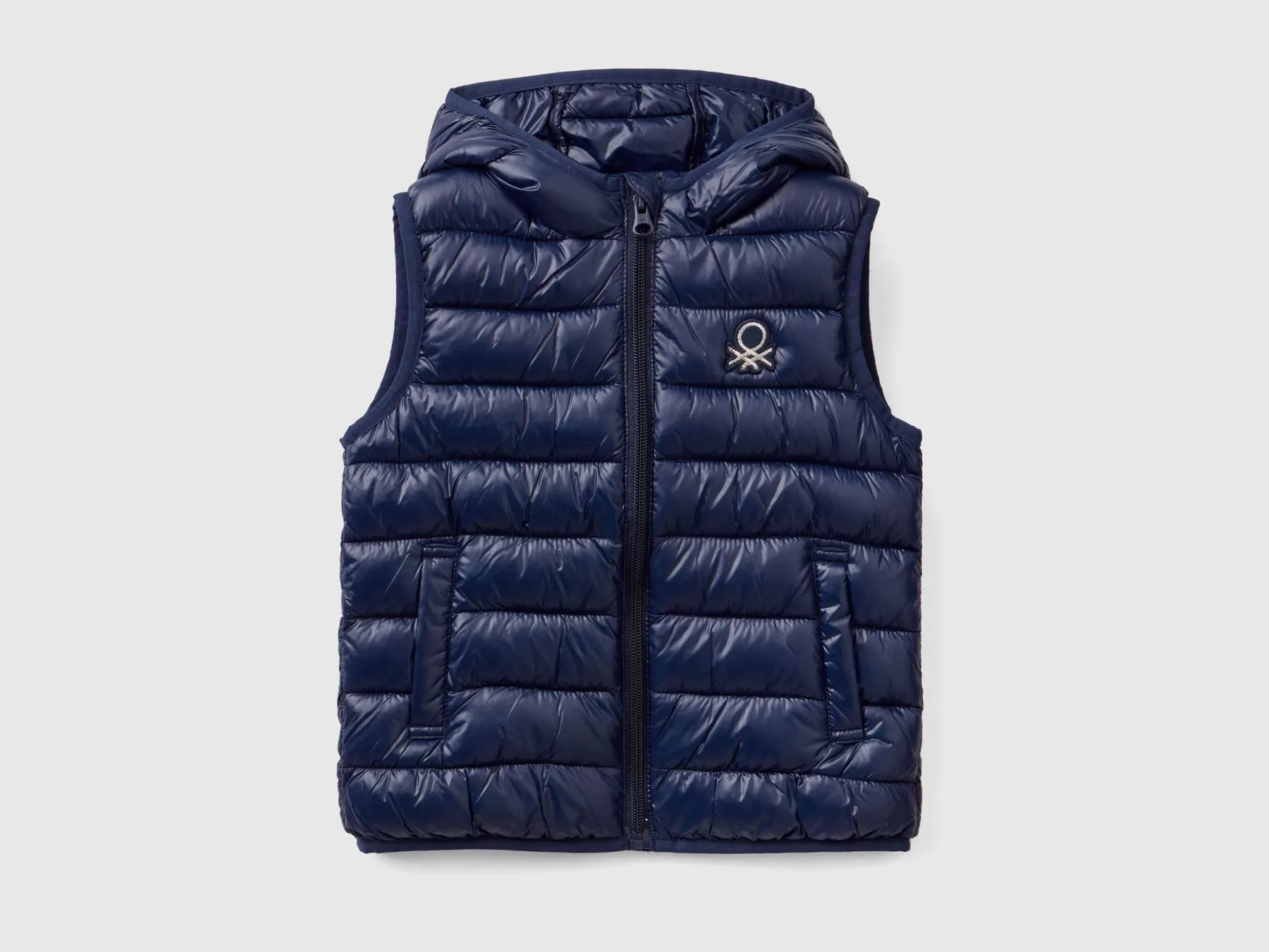 Benetton Gilet Imbottito Con Cappuccio Blu Scuro Cheap