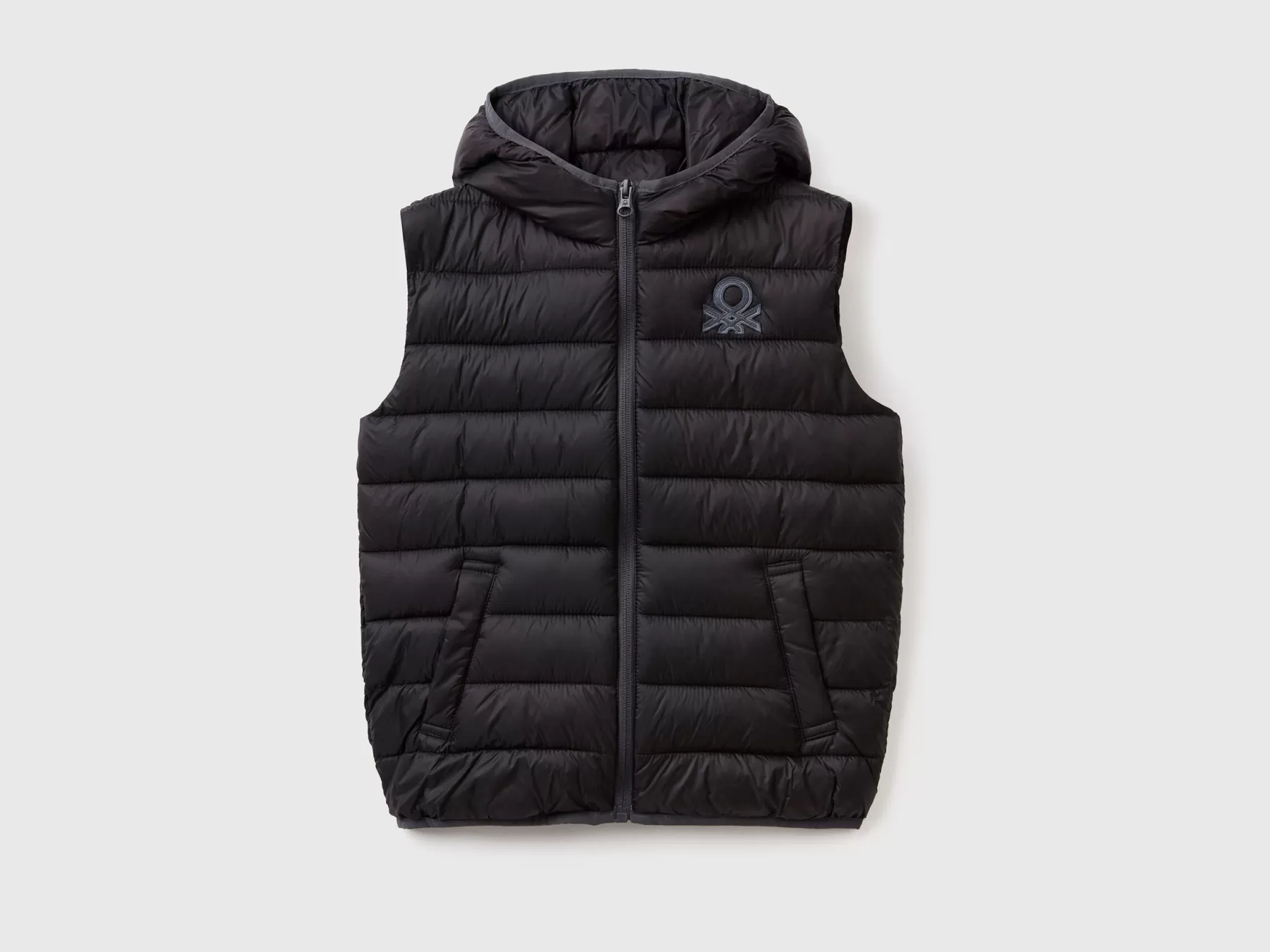 Benetton Gilet Imbottito Con Cappuccio Nero Clearance