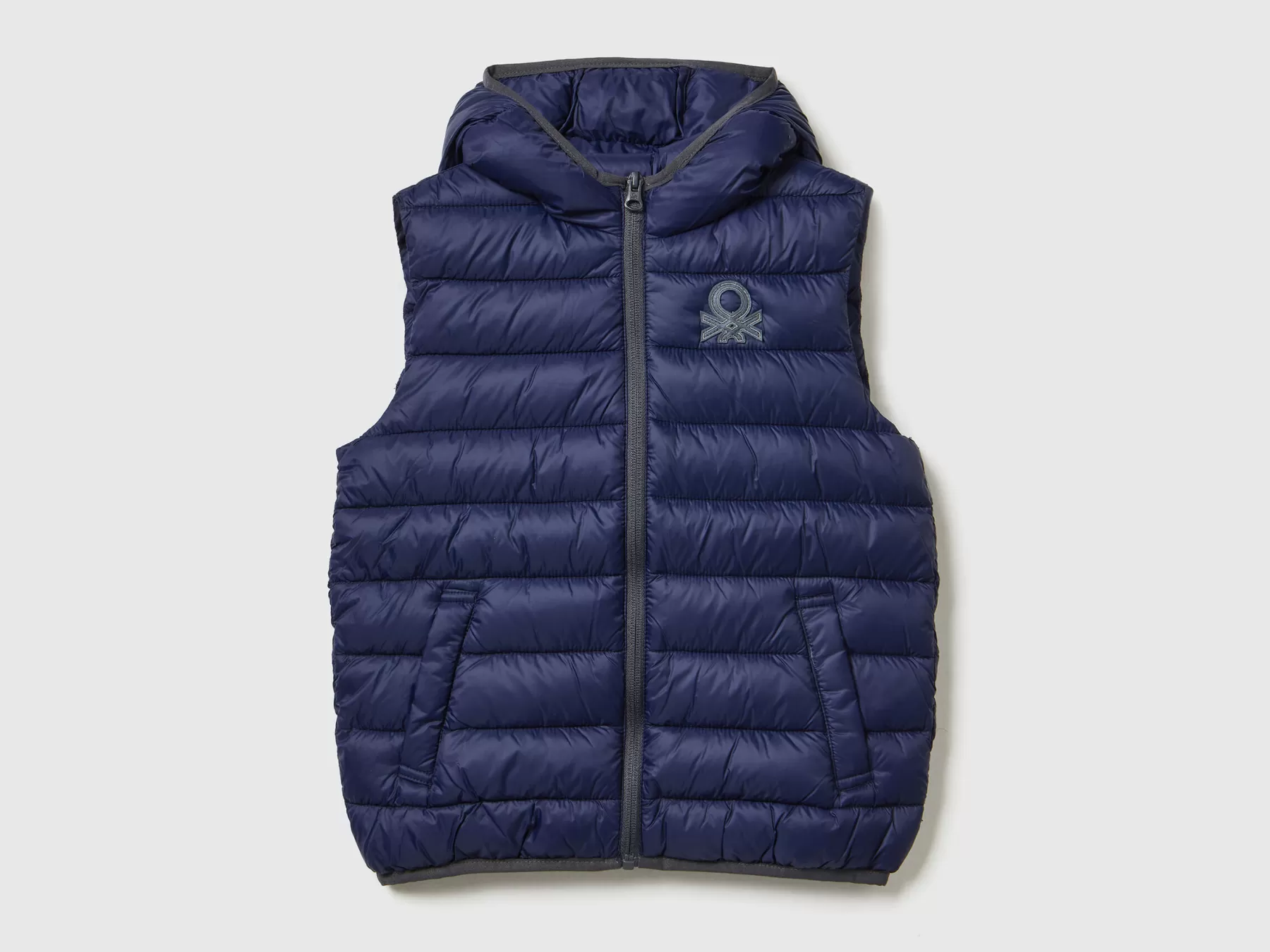 Benetton Gilet Imbottito Con Cappuccio Blu Scuro Fashion